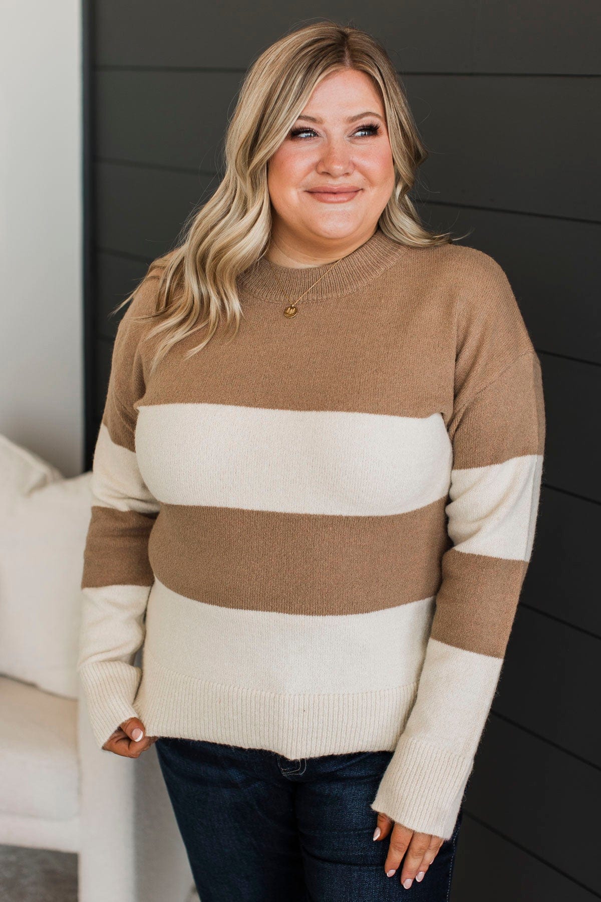 New Aspirations Striped Sweater- Camel & Ivory - Image 4