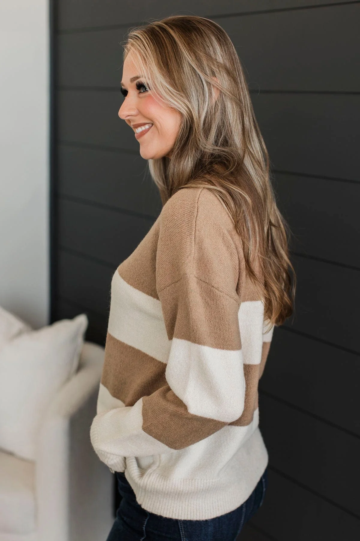 New Aspirations Striped Sweater- Camel & Ivory - Image 5