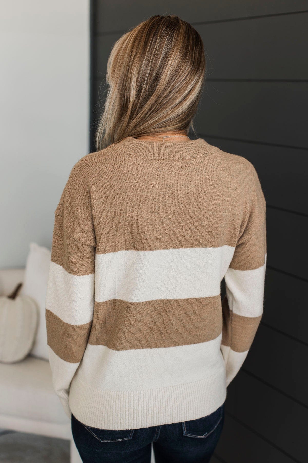New Aspirations Striped Sweater- Camel & Ivory - Image 7