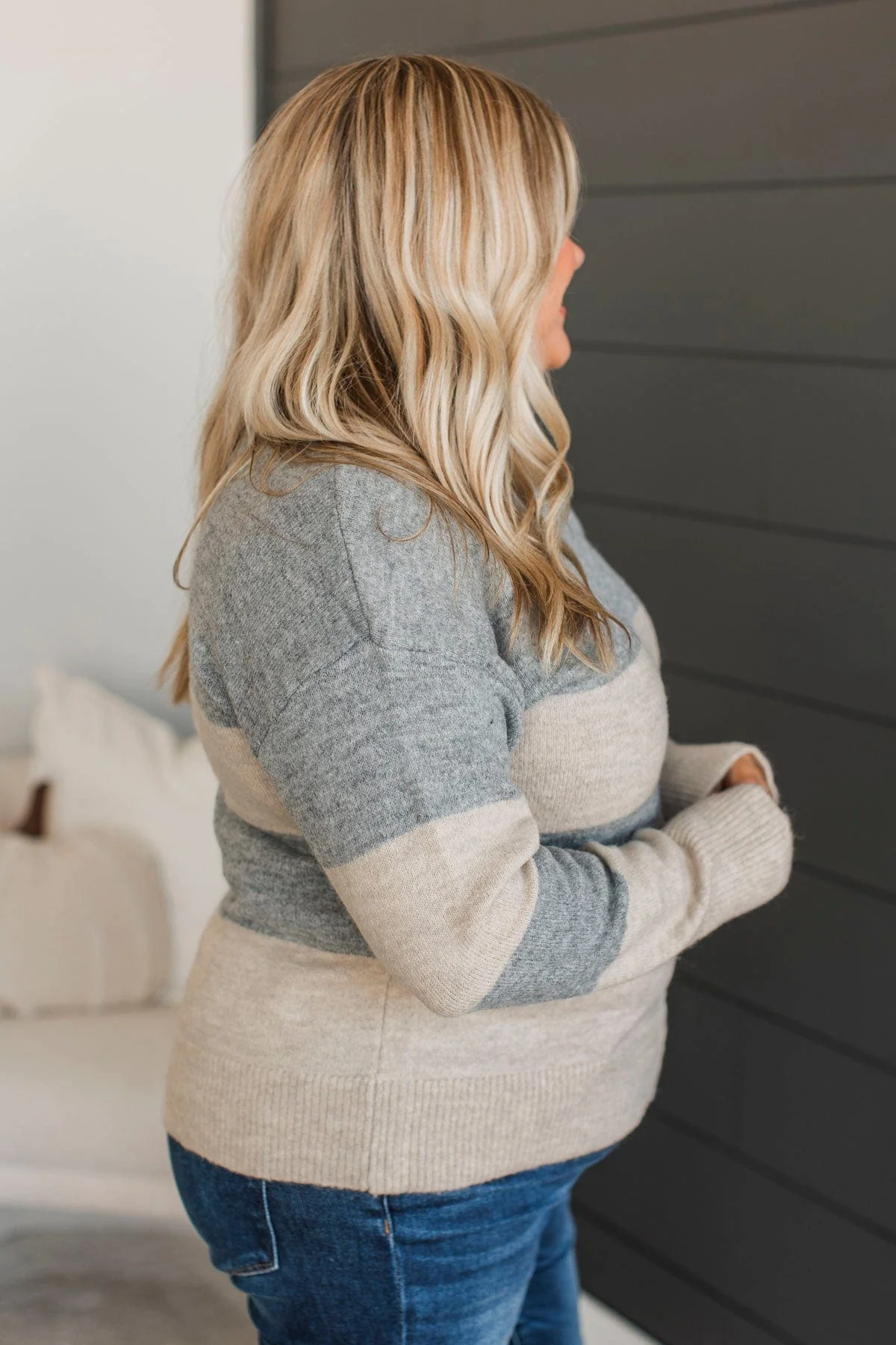 New Aspirations Striped Sweater- Heather Grey - Image 6