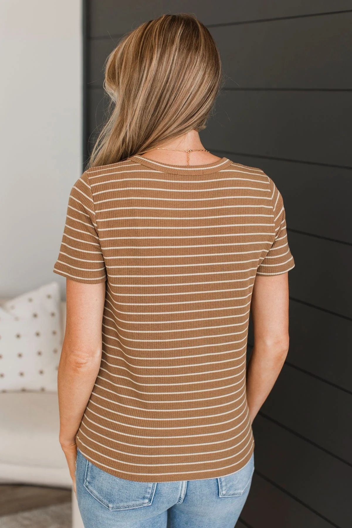 New Experiences Striped Top- Dark Camel - Image 8