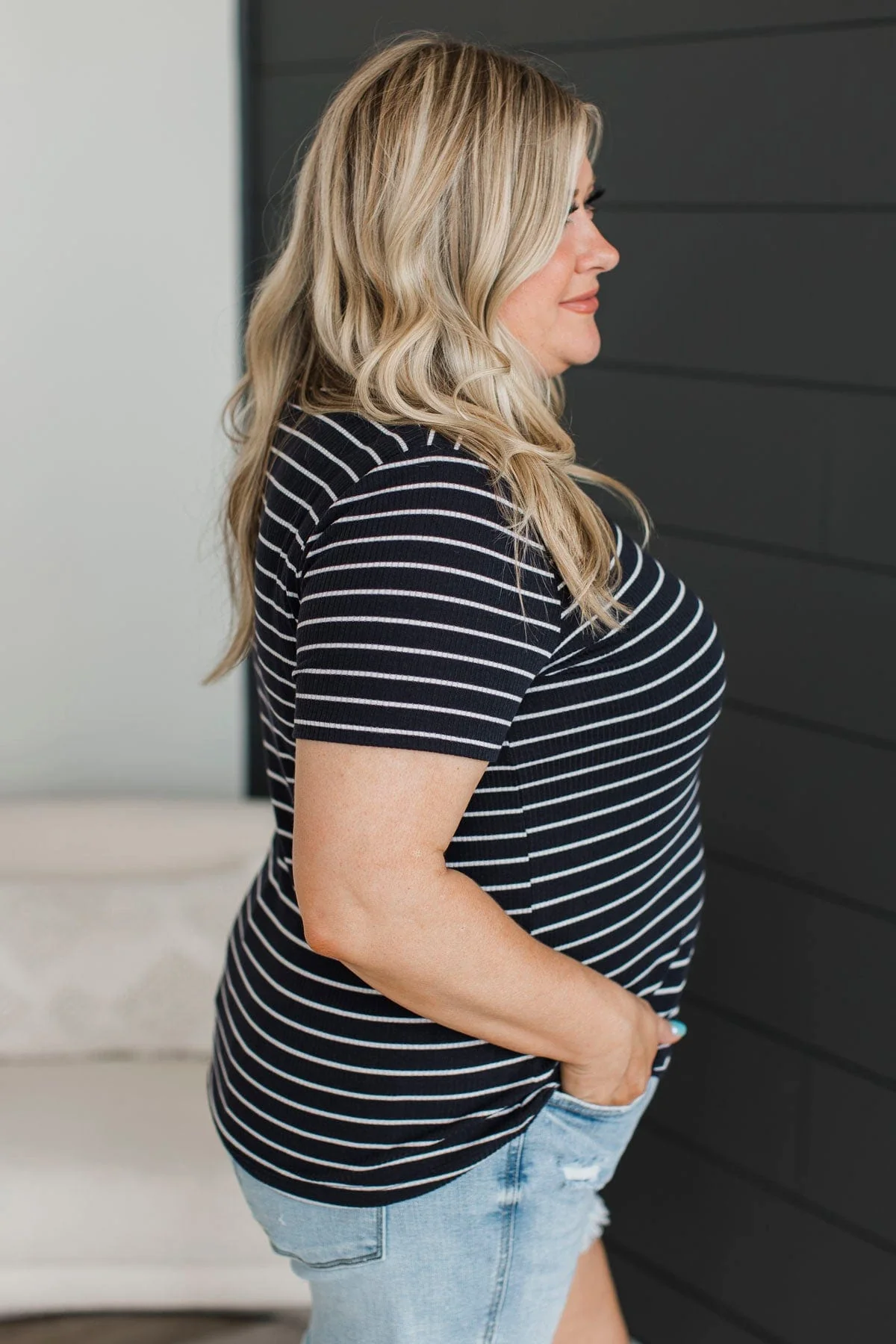 New Experiences Striped Top- Navy - Image 6
