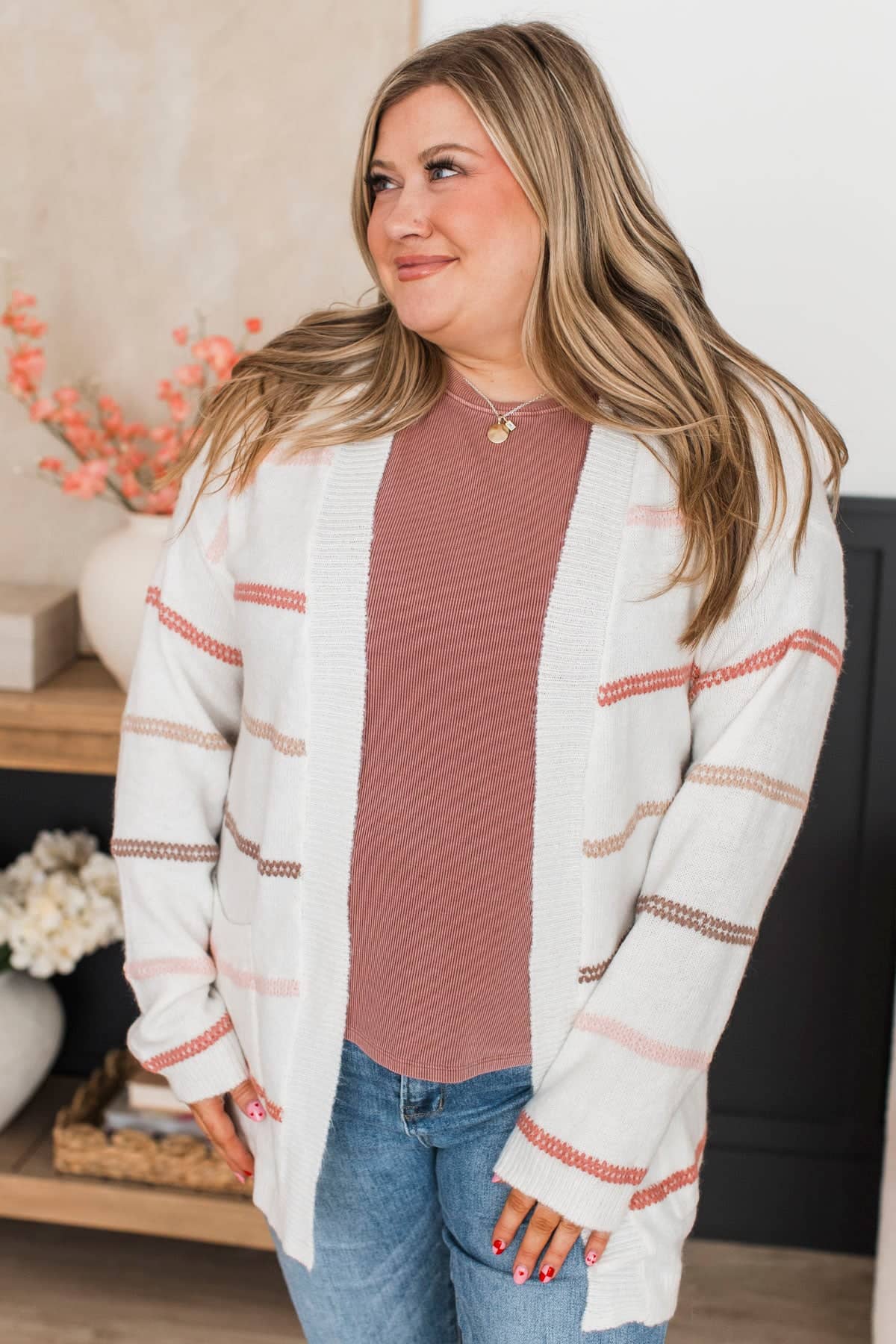 New Memories Striped Cardigan- Ivory & Mauve - Image 6
