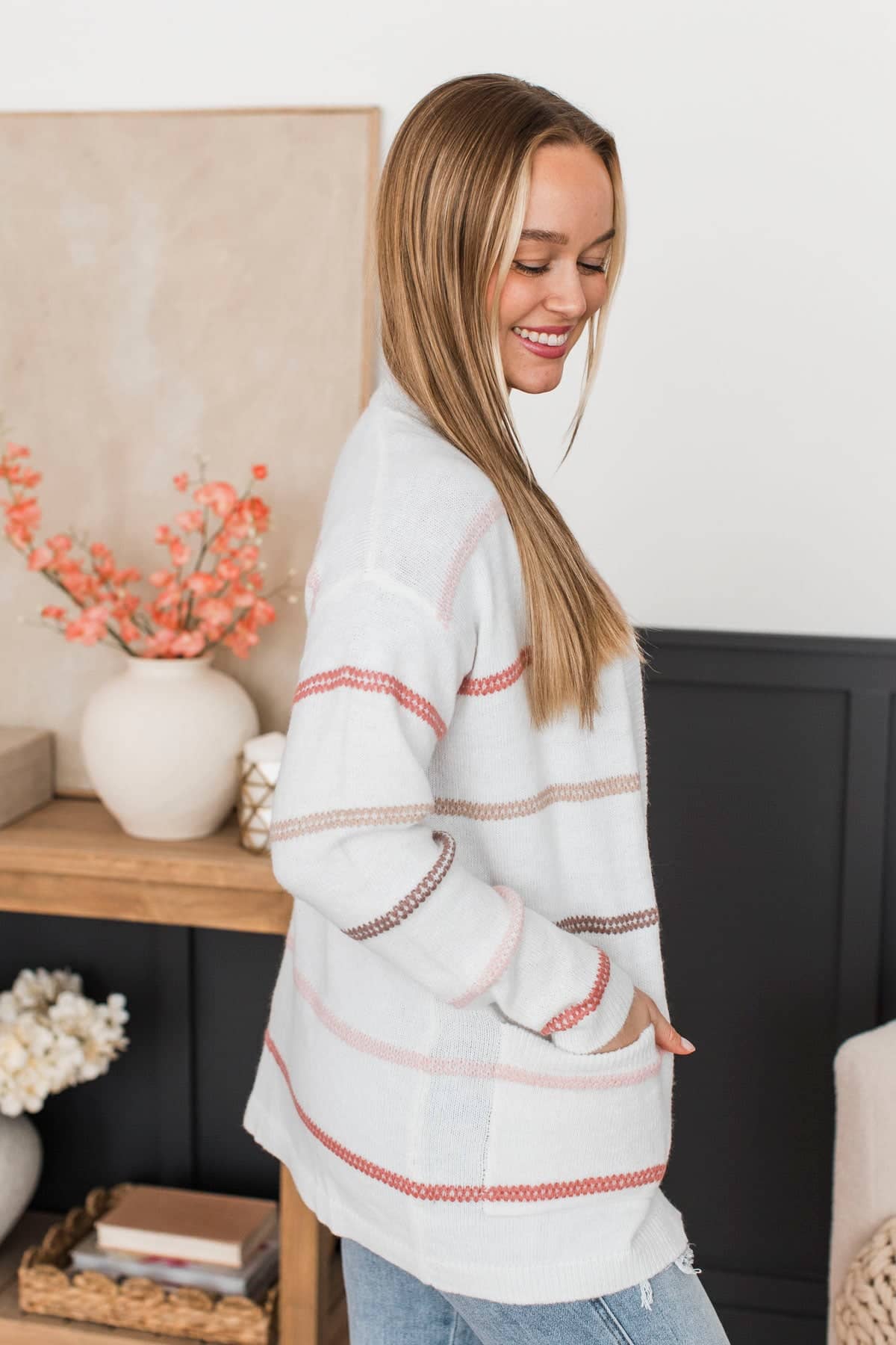 New Memories Striped Cardigan- Ivory & Mauve - Image 7