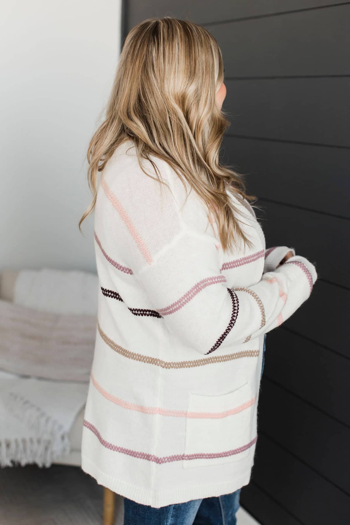 New Memories Striped Cardigan- Ivory, Pink & Plum - Image 5