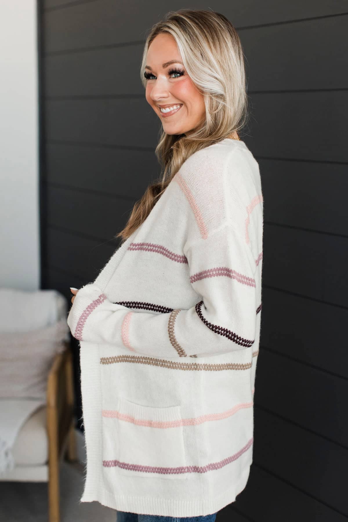 New Memories Striped Cardigan- Ivory, Pink & Plum - Image 6