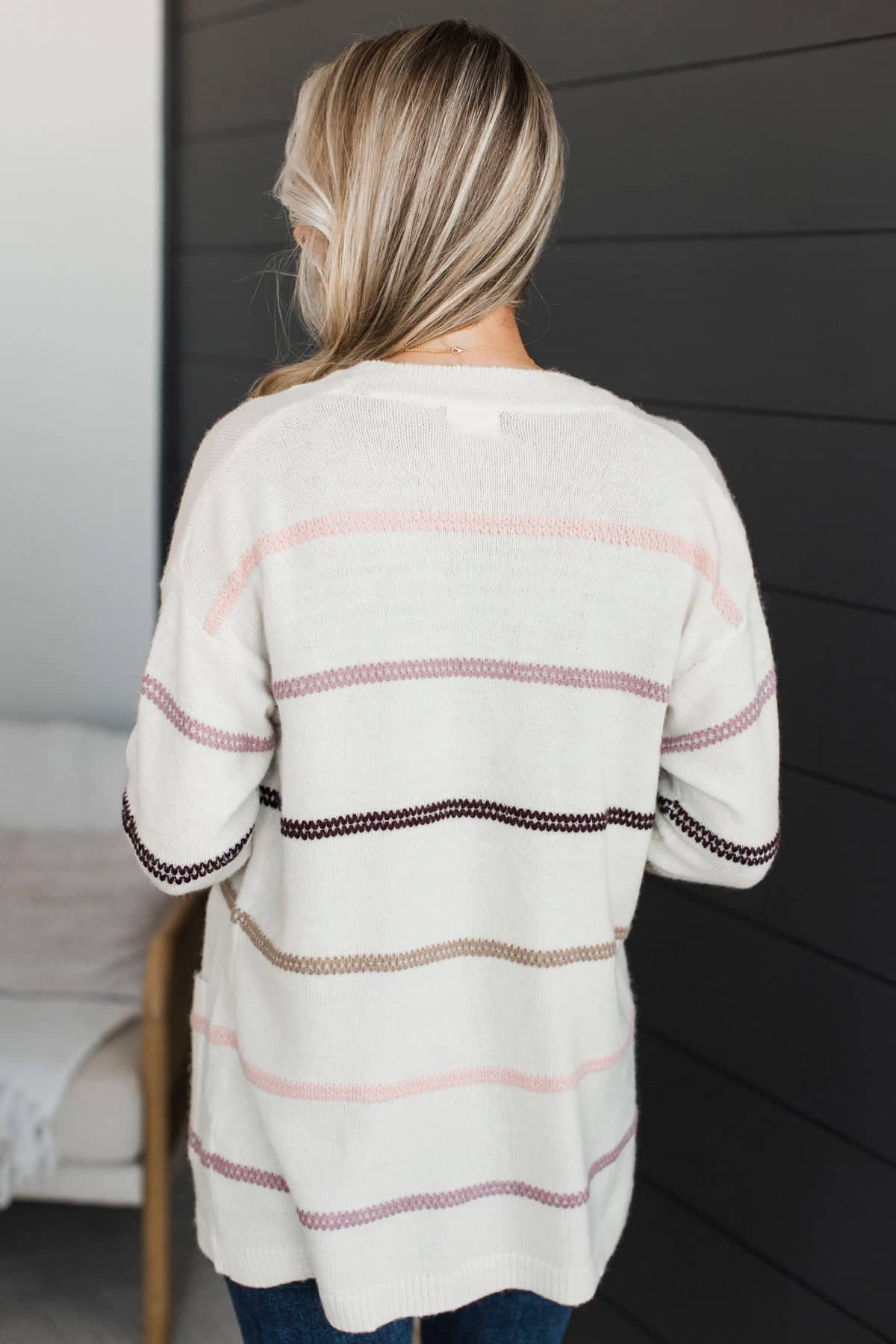 New Memories Striped Cardigan- Ivory, Pink & Plum - Image 8