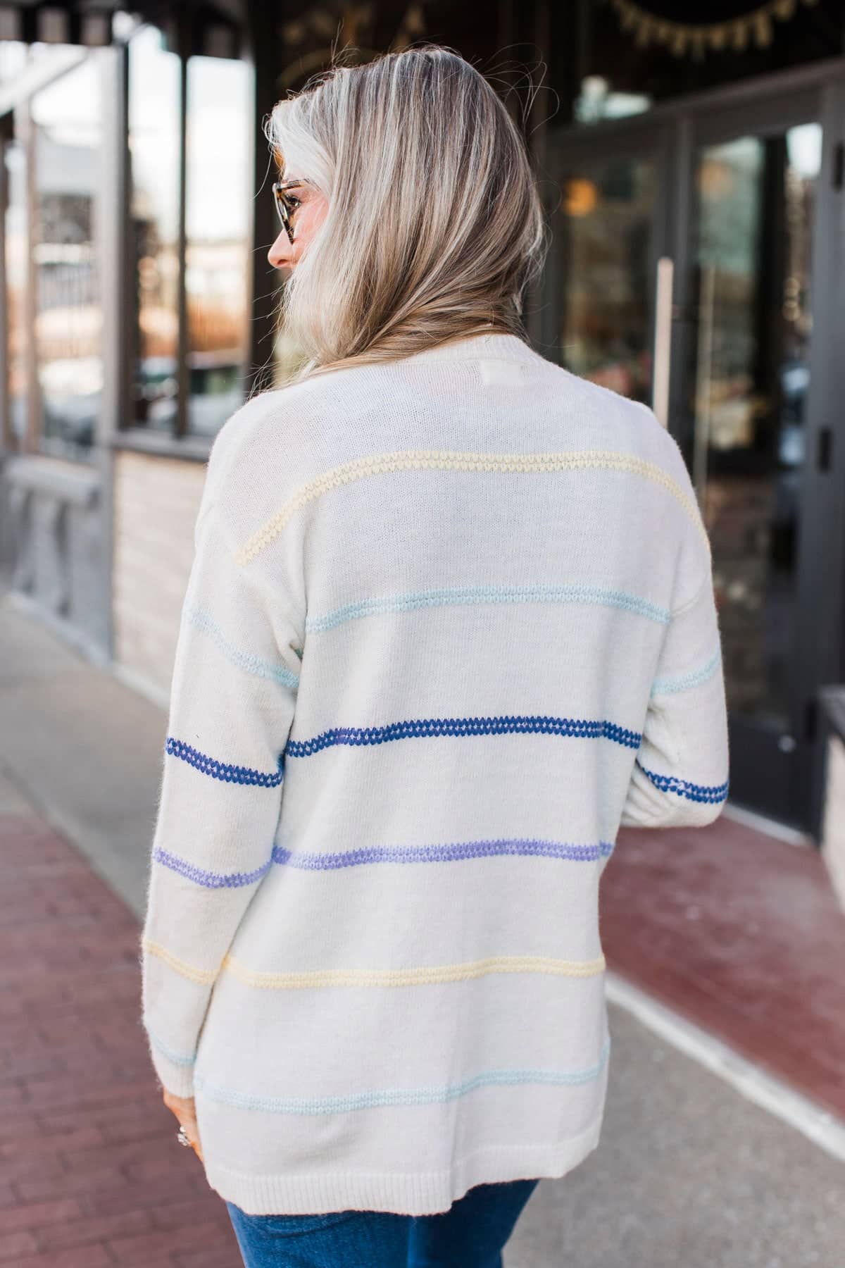 New Memories Striped Cardigan- Ivory, Yellow & Blue - Image 8