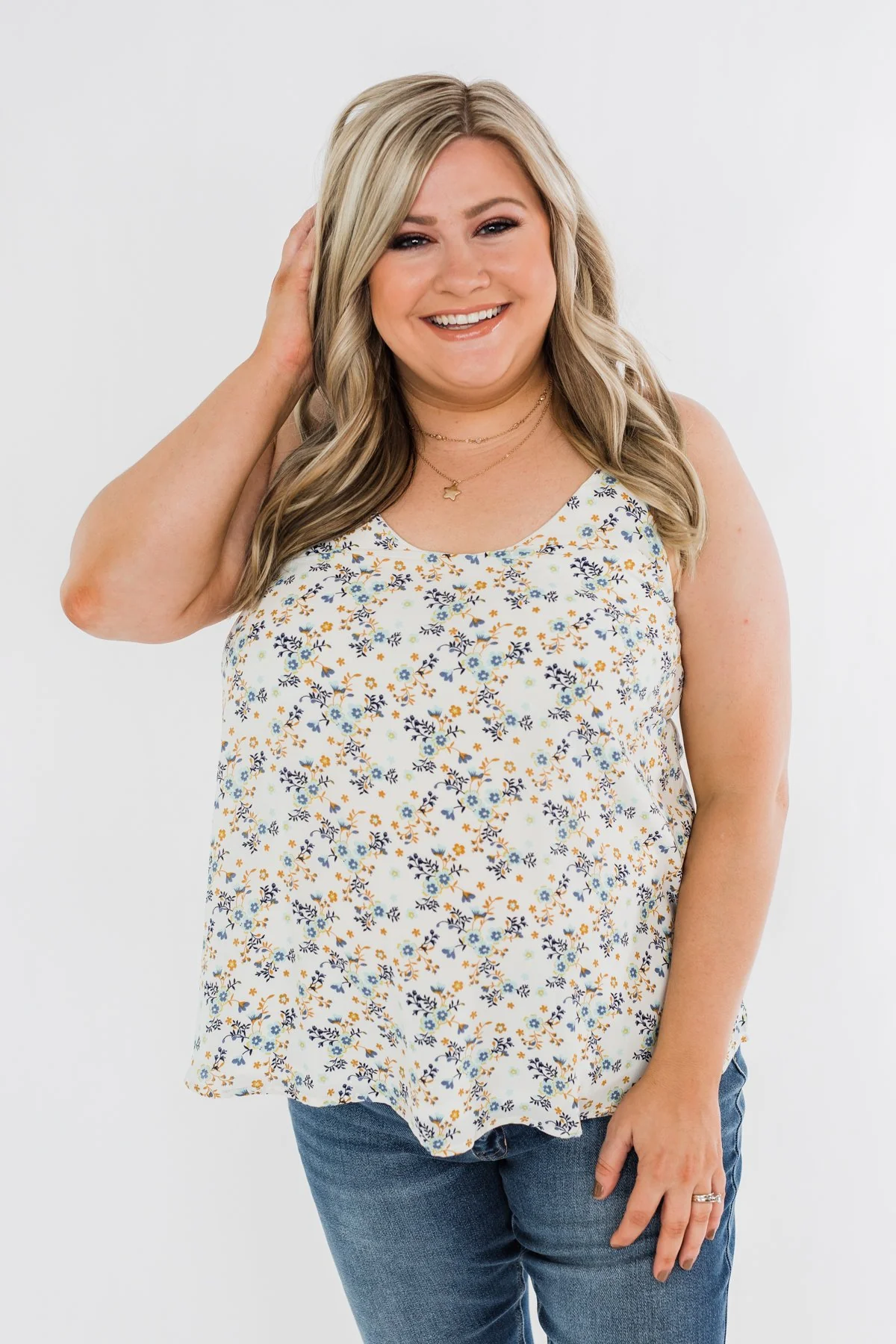 Next Best Thing Floral Racerback Tank Top- Off White - Image 6