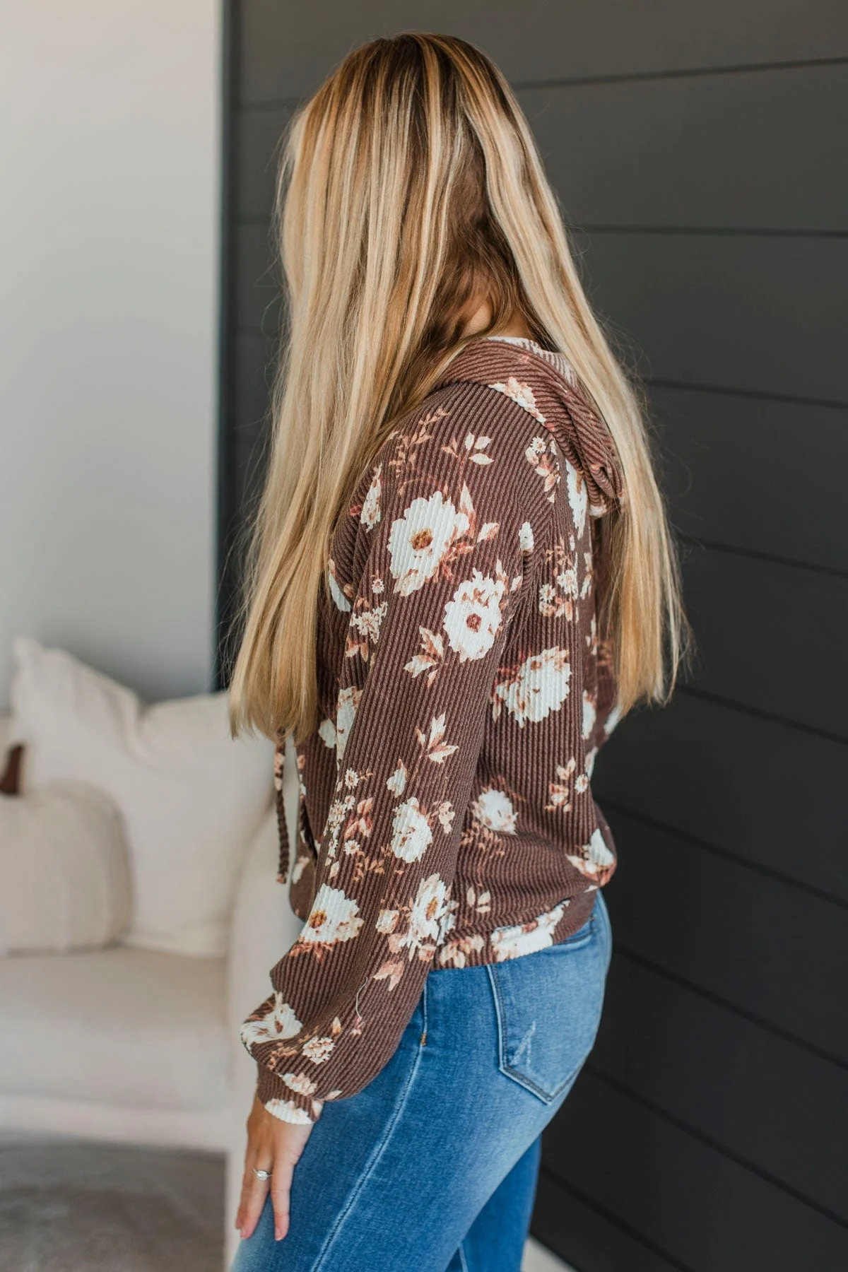 Next To Happiness Hooded Floral Top- Brown - Image 5