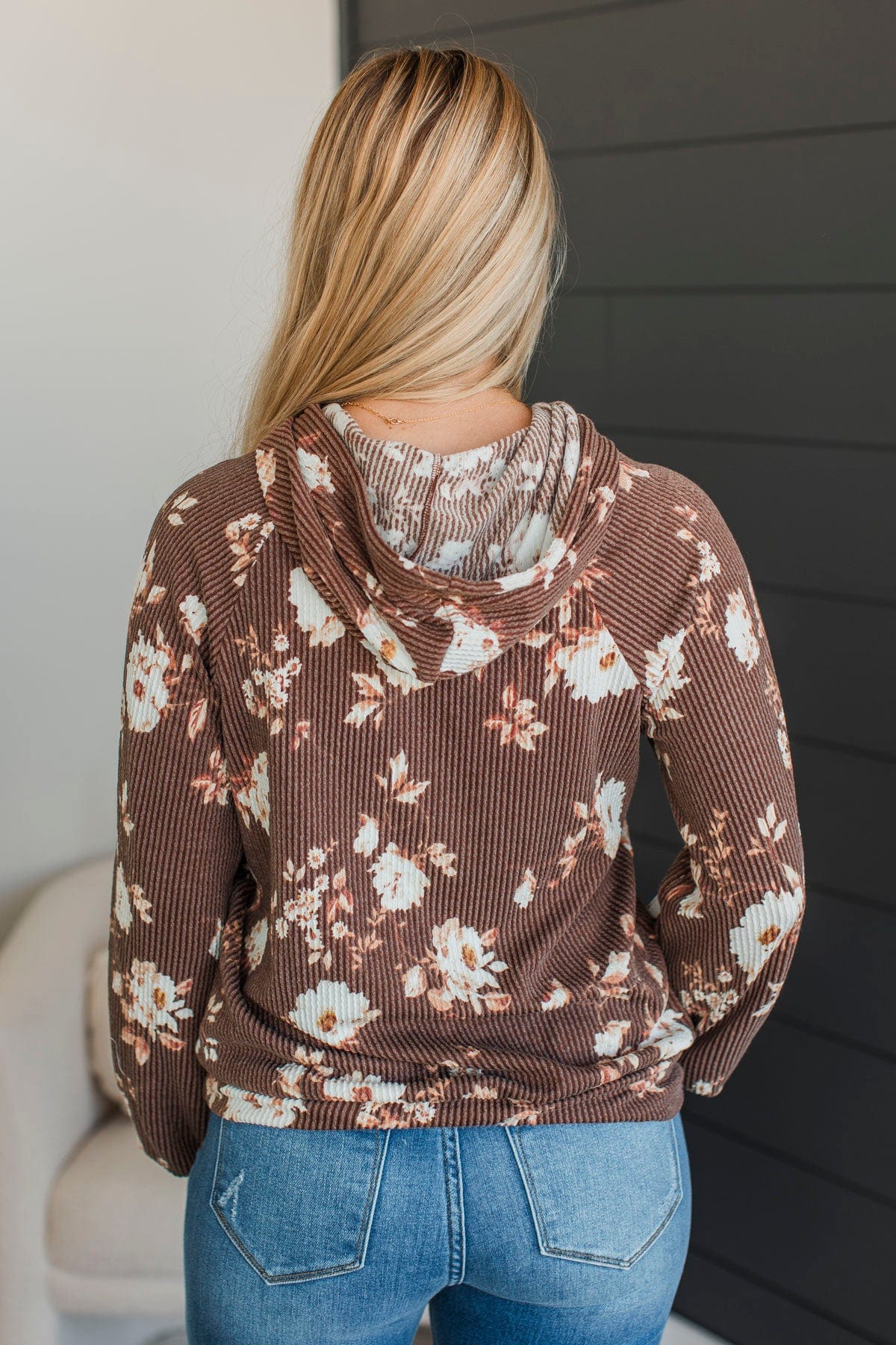 Next To Happiness Hooded Floral Top- Brown - Image 7