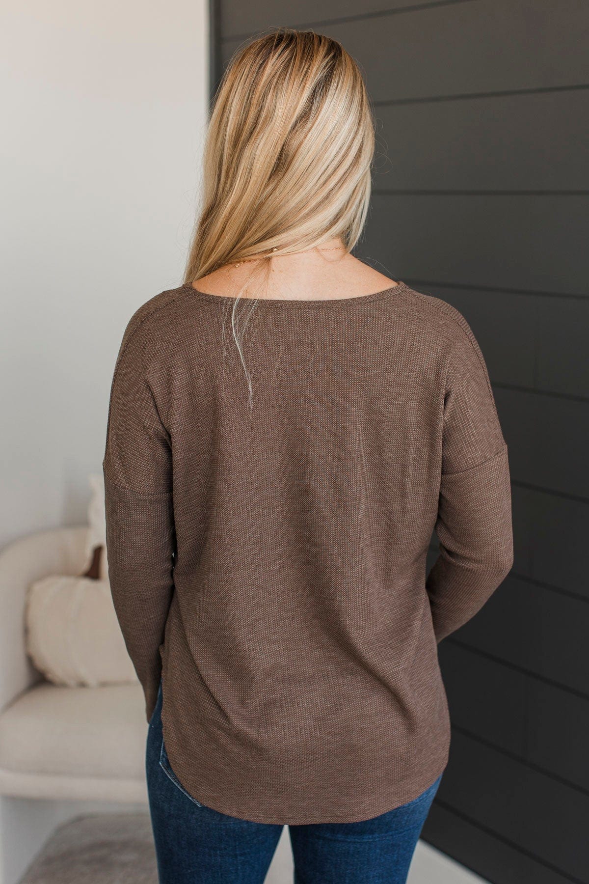 Hello To Happiness V-Neck Top- Dark Mocha - Image 7