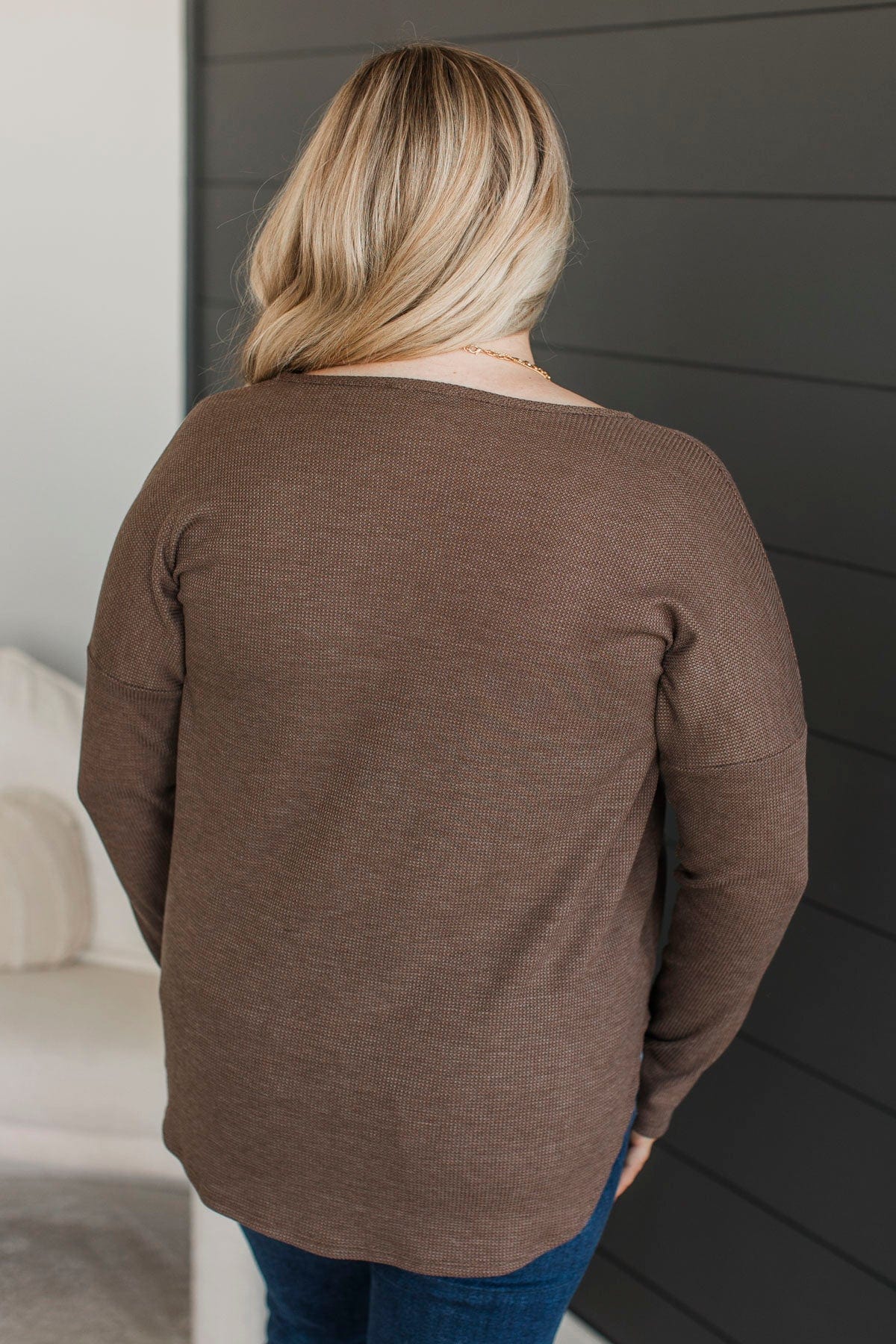 Hello To Happiness V-Neck Top- Dark Mocha - Image 8