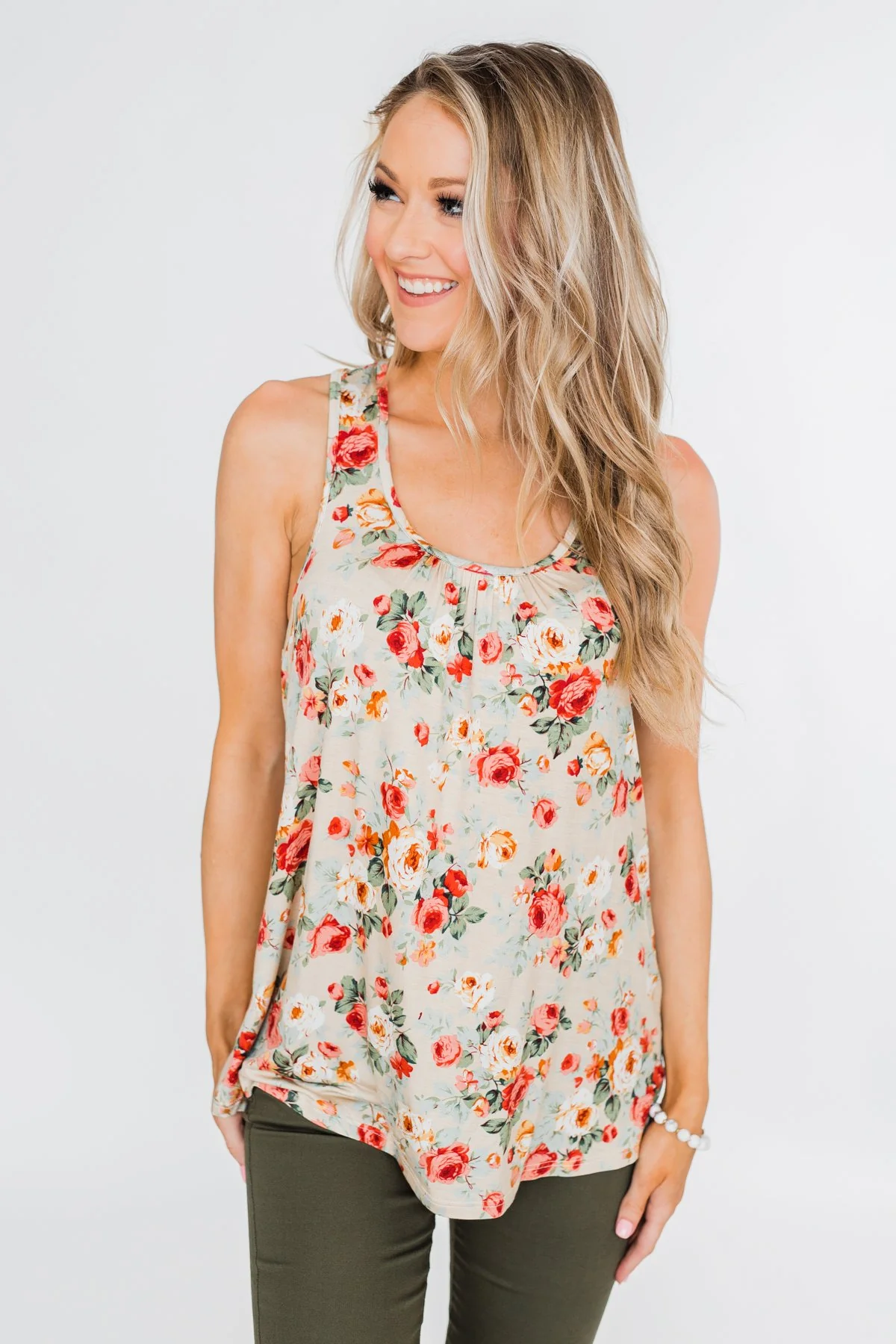 Next to You Floral Tank Top- Light Taupe - Image 7