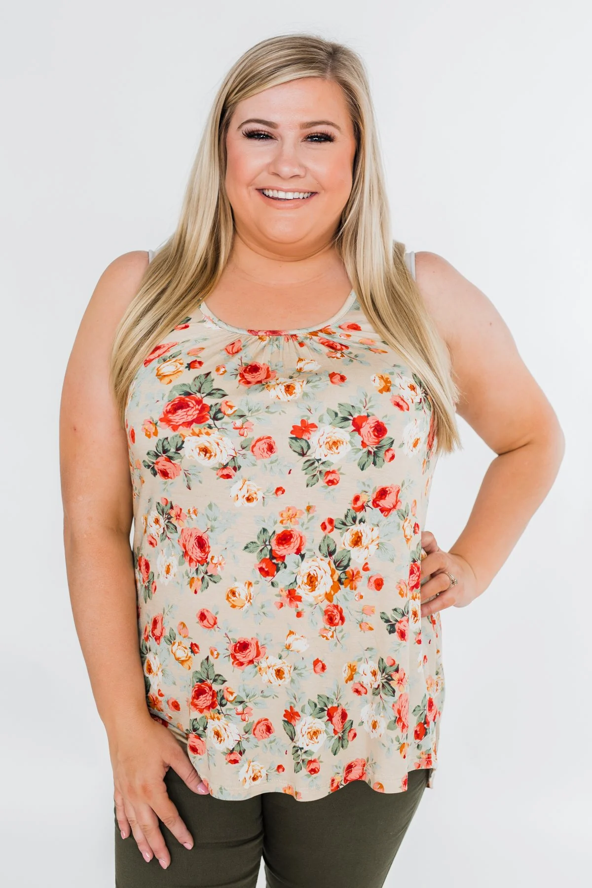 Next to You Floral Tank Top- Light Taupe - Image 8