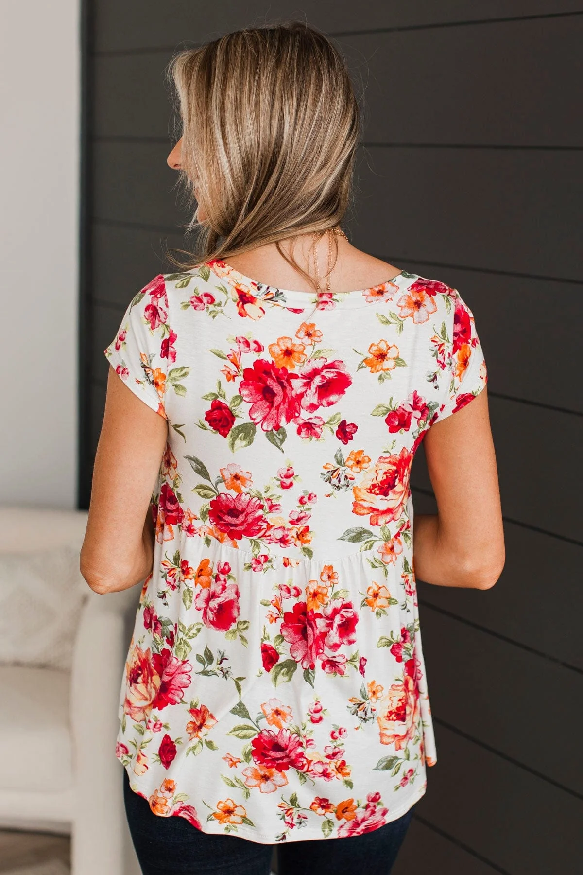 Nice To Know You Floral Babydoll Top- Ivory - Image 8