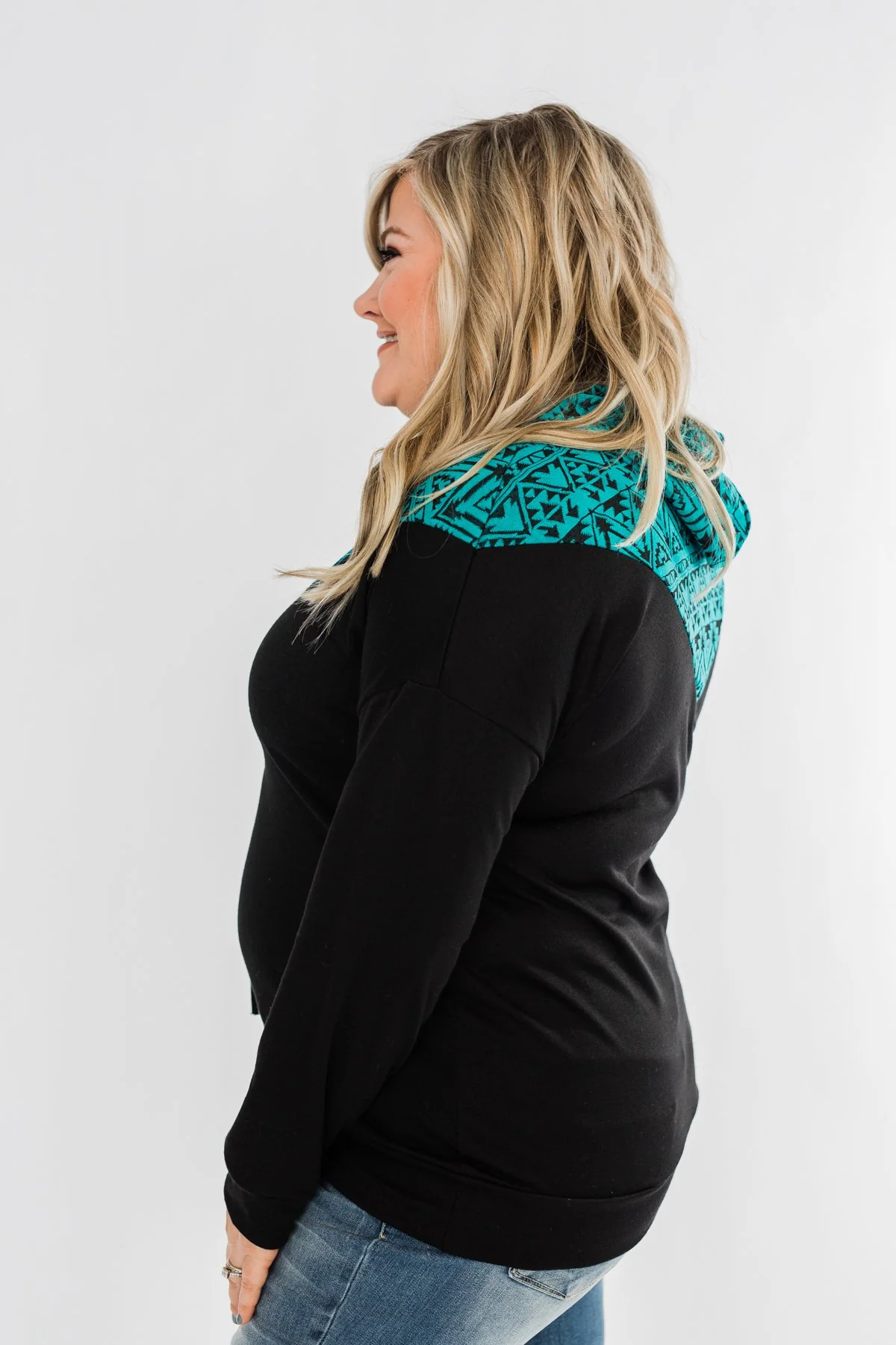 Nice To Meet You Aztec Hoodie- Black & Turquoise - Image 10