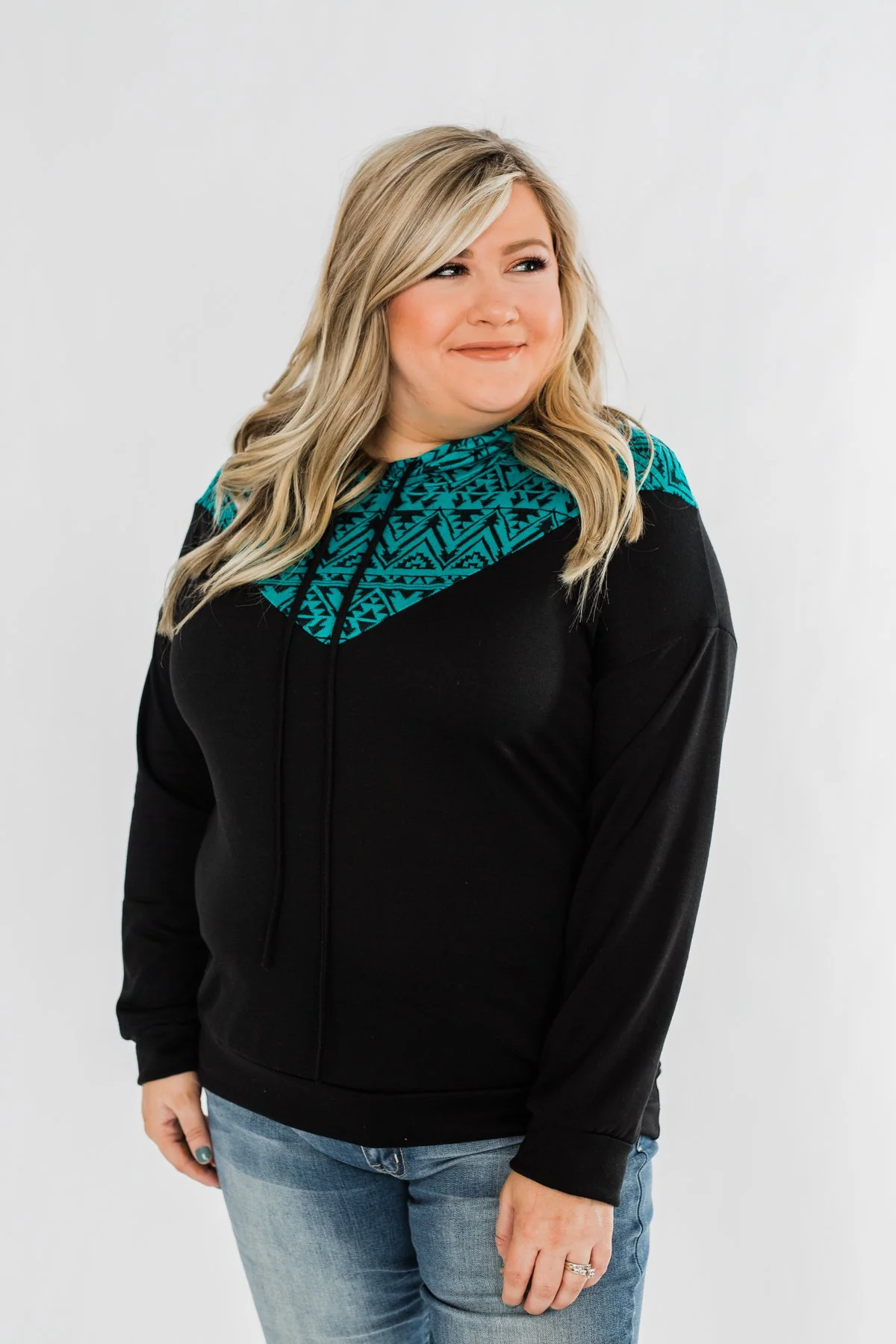 Nice To Meet You Aztec Hoodie- Black & Turquoise - Image 9