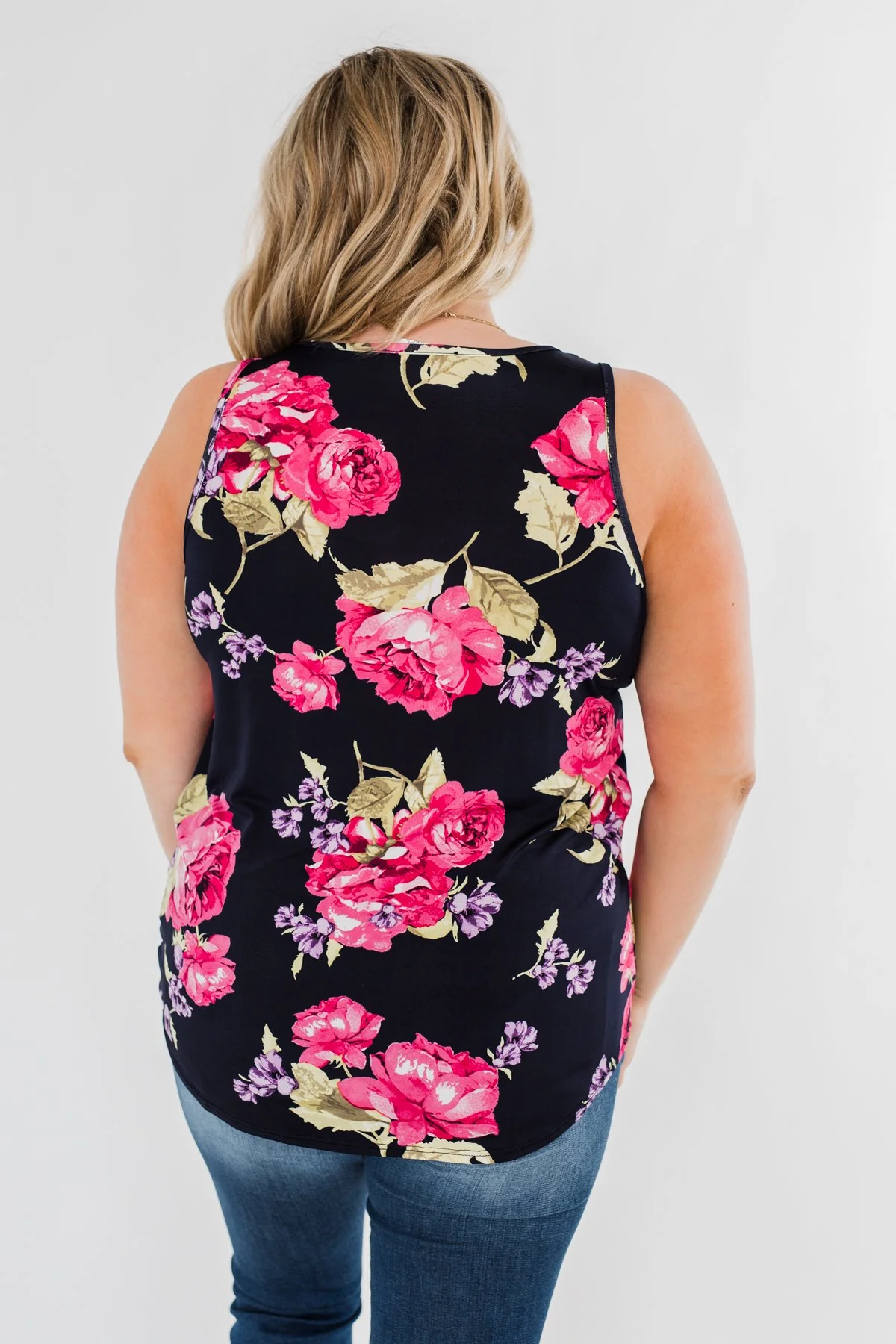 Night Away Floral Criss Cross Tank Top- Navy - Image 3