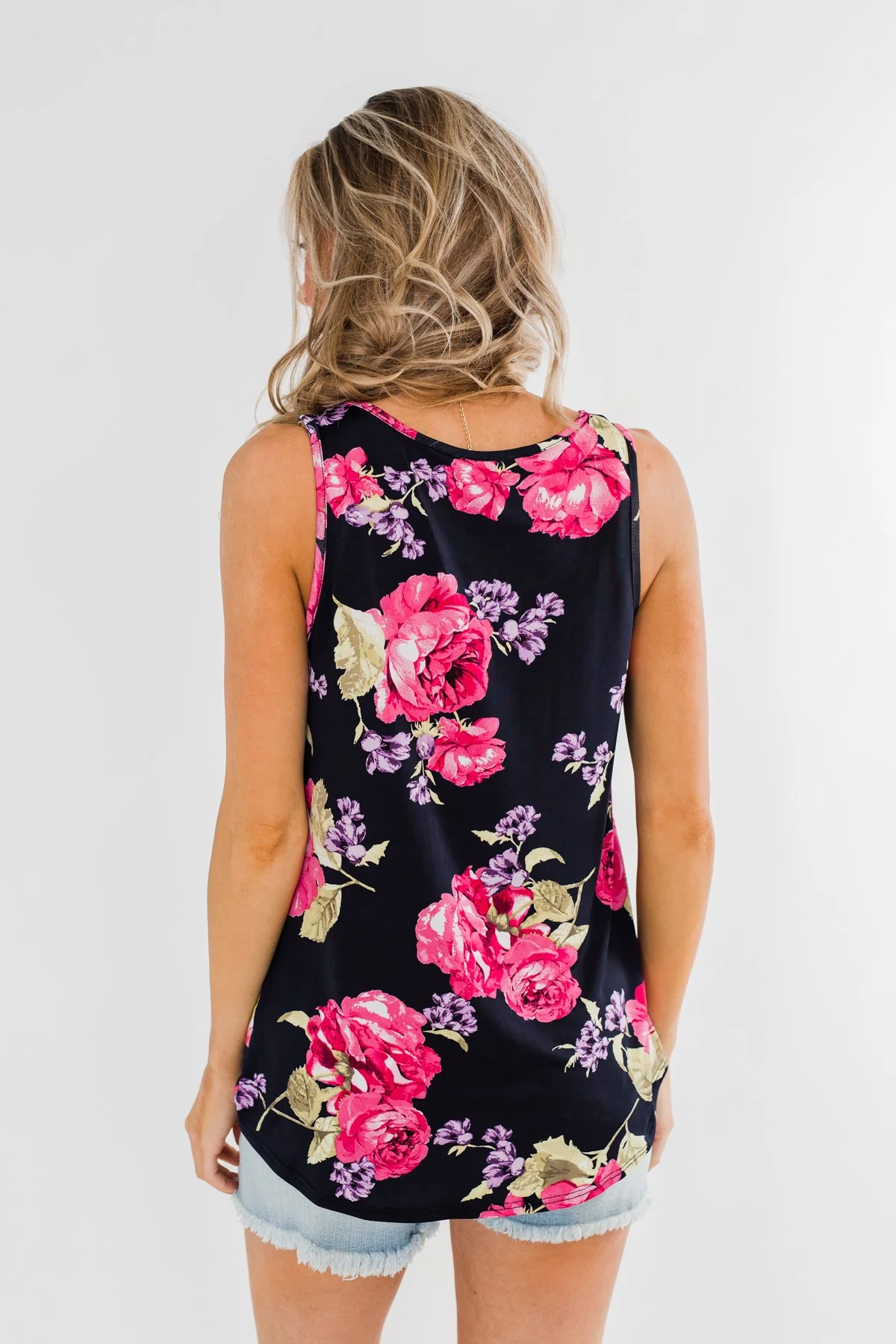 Night Away Floral Criss Cross Tank Top- Navy - Image 5