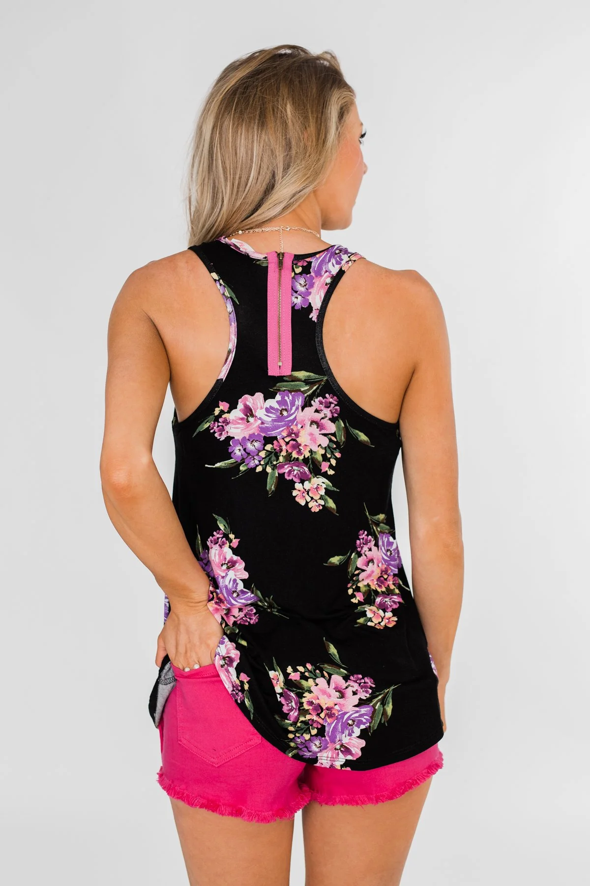 Night Blooms Floral Racerback Tank Top- Black - Image 10