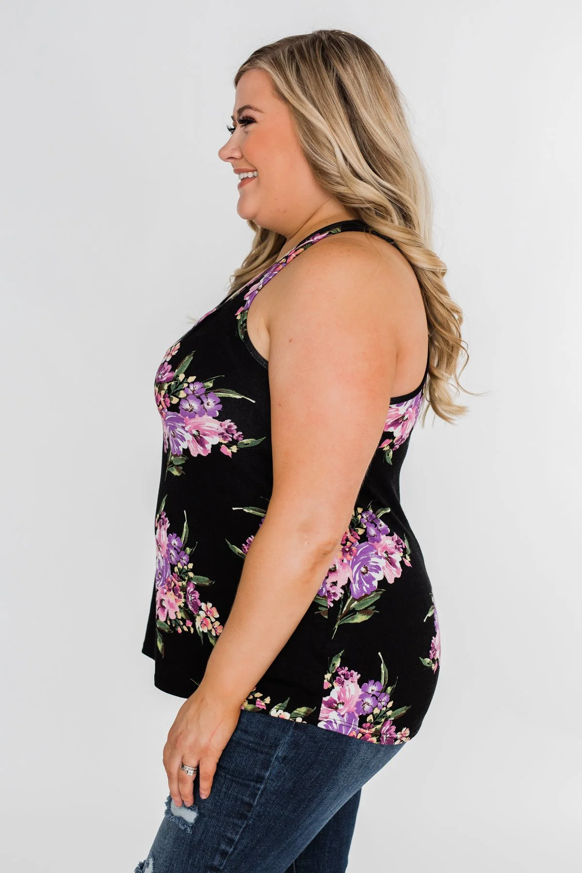 Night Blooms Floral Racerback Tank Top- Black - Image 11