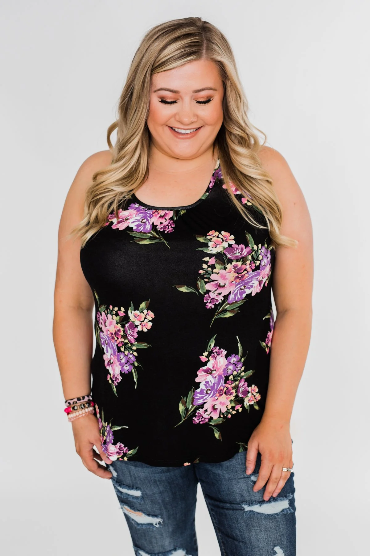 Night Blooms Floral Racerback Tank Top- Black - Image 14