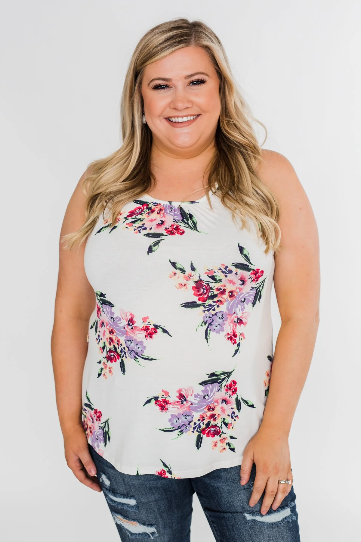 Night Blooms Floral Racerback Tank Top- Ivory - Image 10