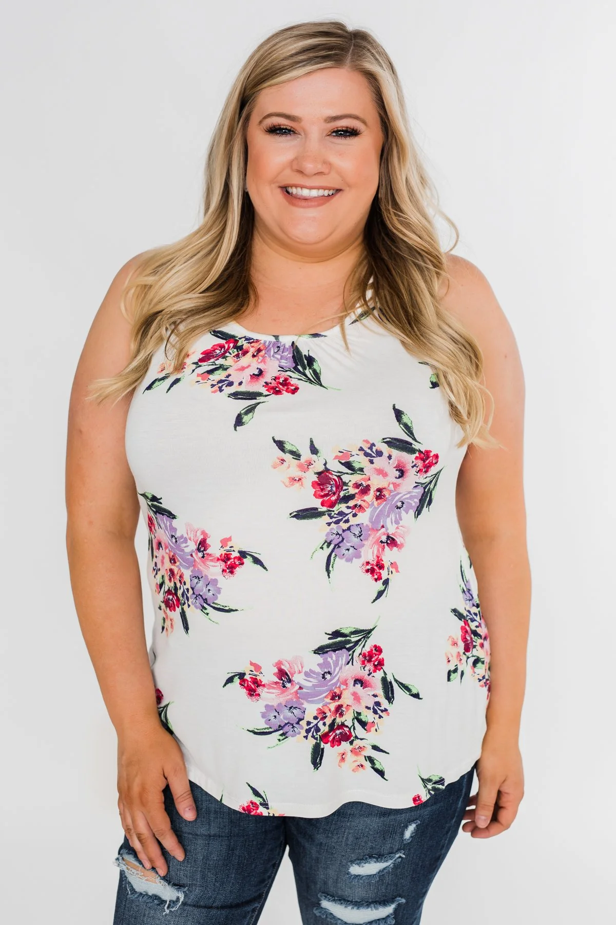 Night Blooms Floral Racerback Tank Top- Ivory - Image 12