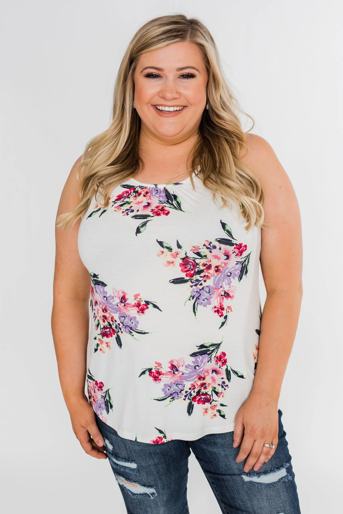 Night Blooms Floral Racerback Tank Top- Ivory - Image 3