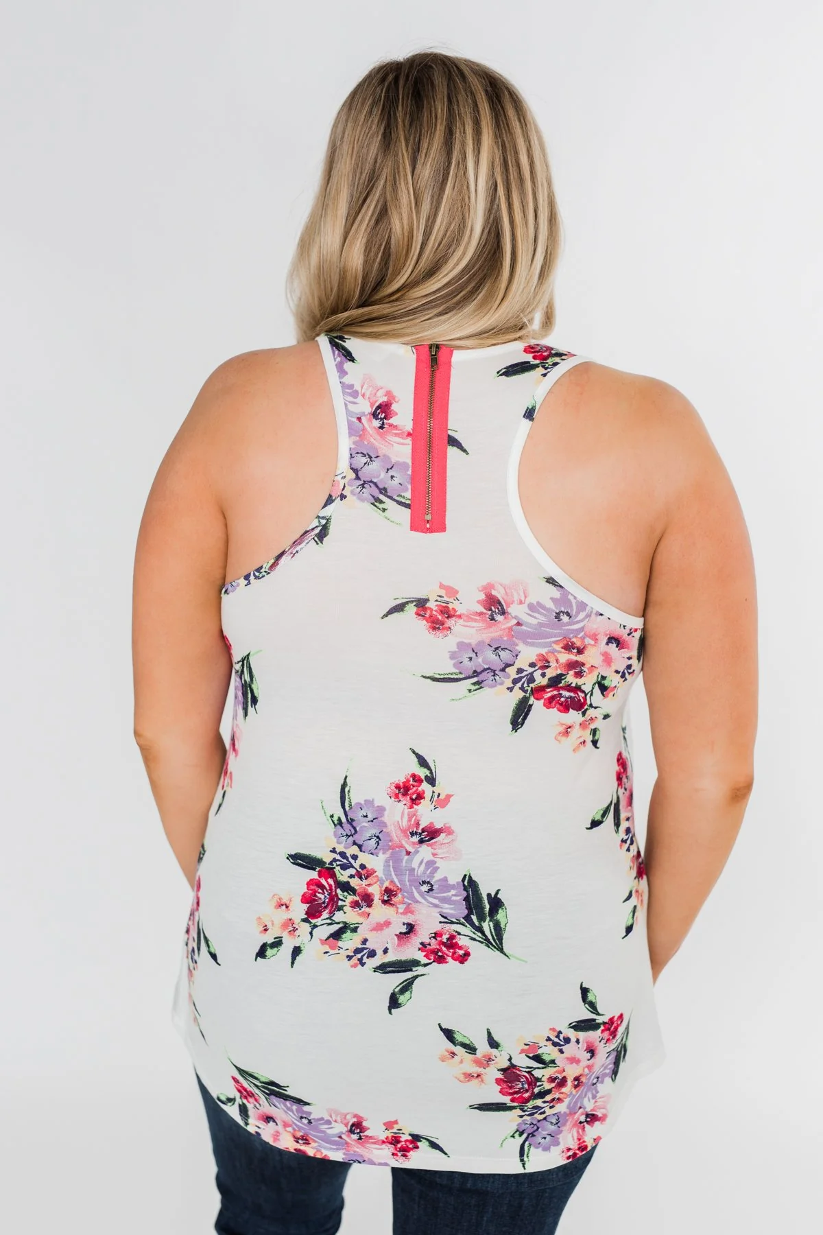 Night Blooms Floral Racerback Tank Top- Ivory - Image 8