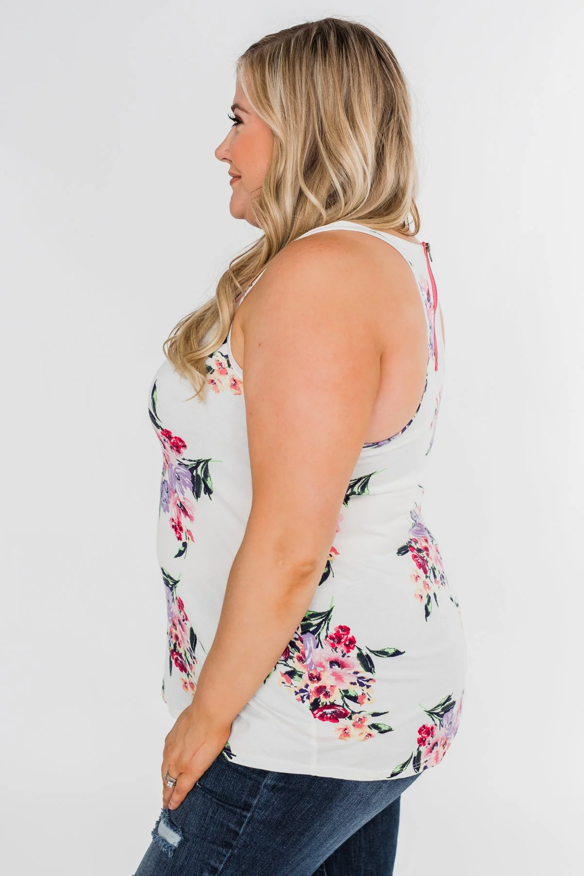 Night Blooms Floral Racerback Tank Top- Ivory - Image 9
