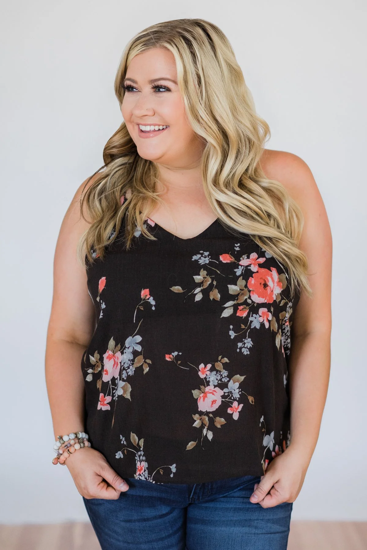 Night is Still Young Floral Racerback Tank Top- Black - Image 7