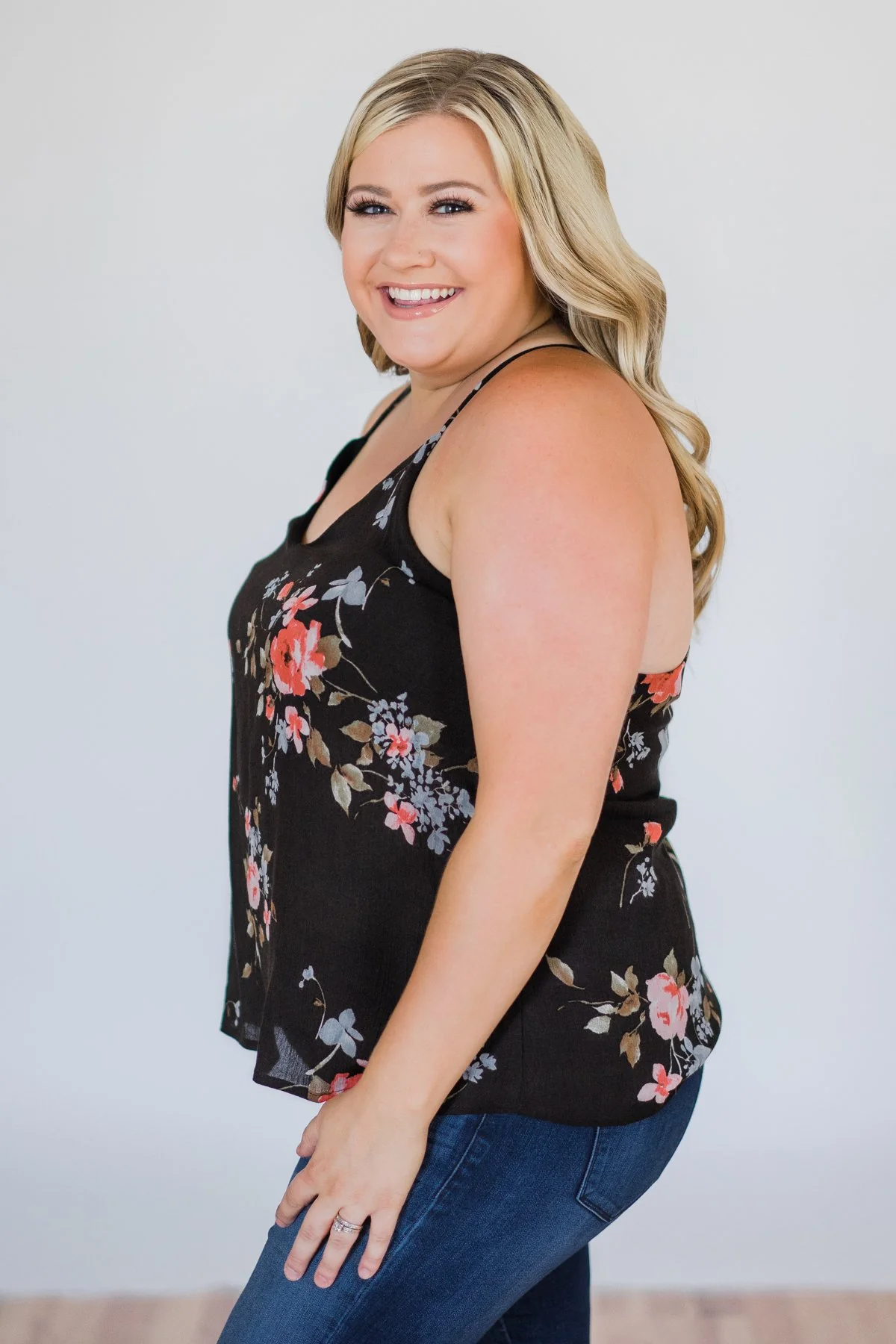 Night is Still Young Floral Racerback Tank Top- Black - Image 9
