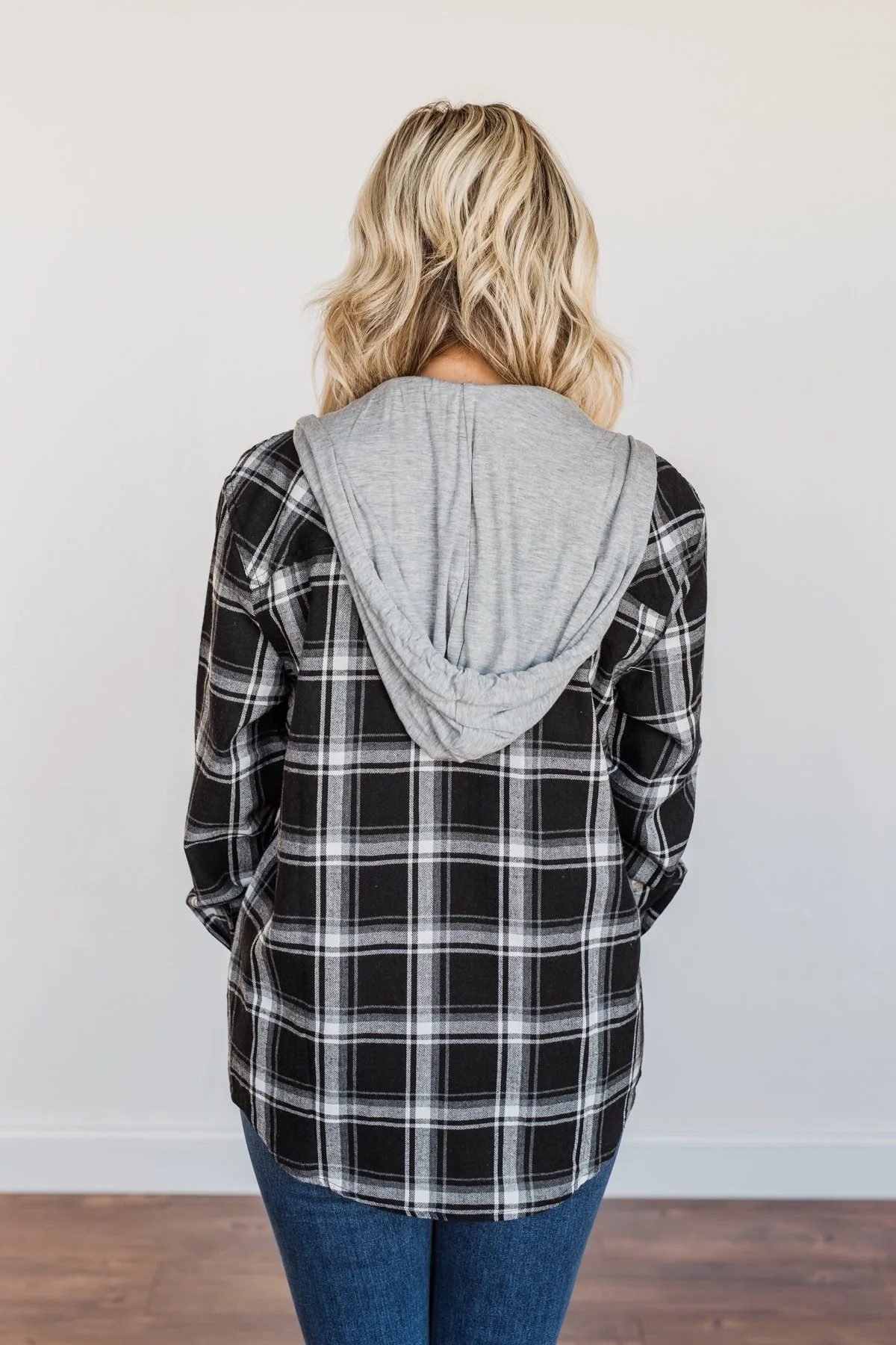 Nights By The Fire Hooded Plaid Top- Black - Image 15