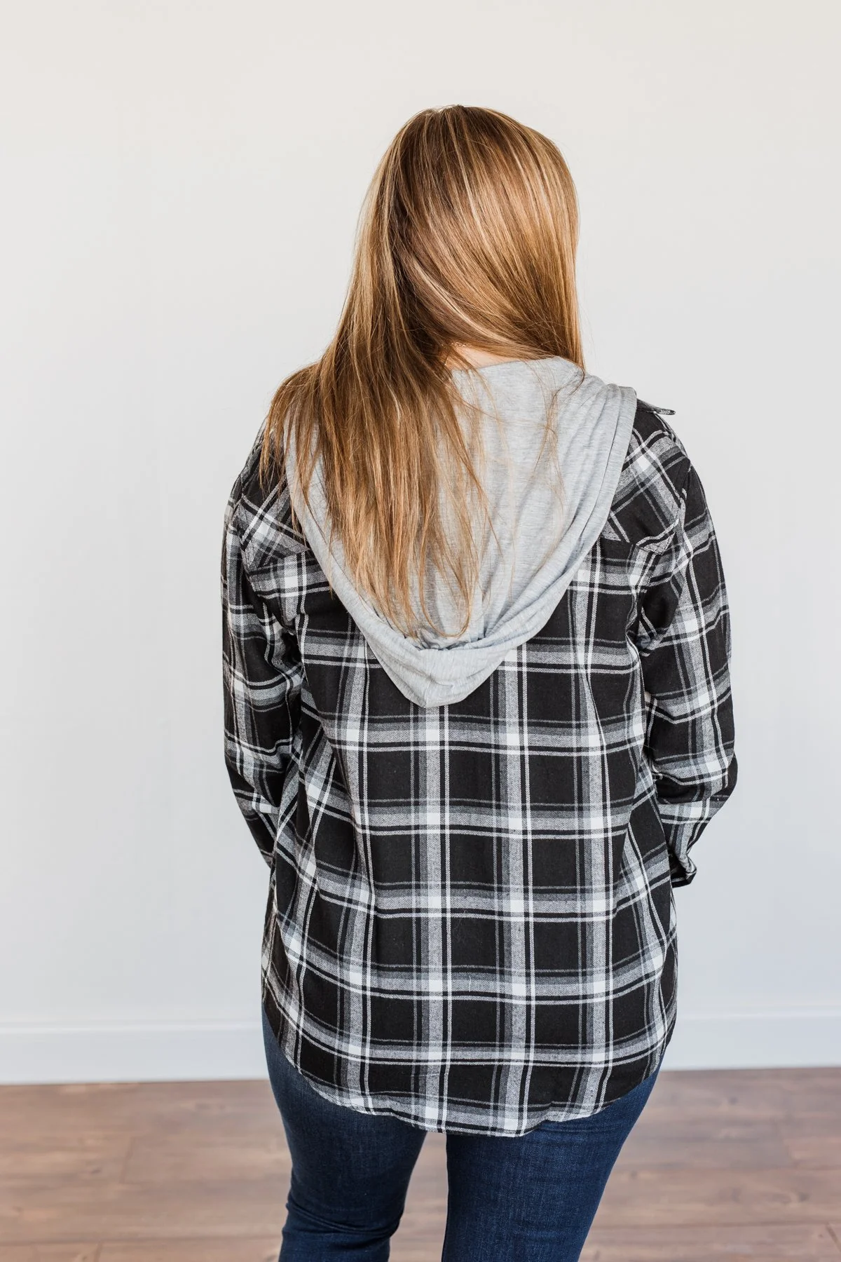Nights By The Fire Hooded Plaid Top- Black - Image 16