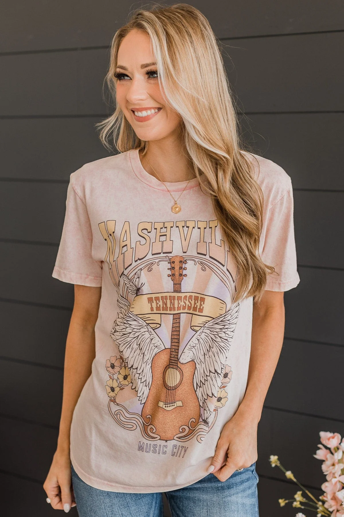 Nights In Nashville Graphic Tee- Light Pink