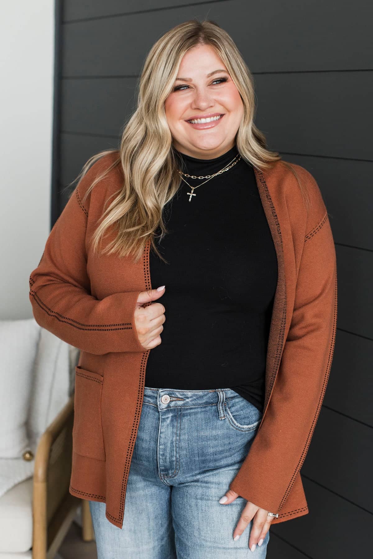 No Bad Days Open Front Knit Cardigan- Copper - Image 3