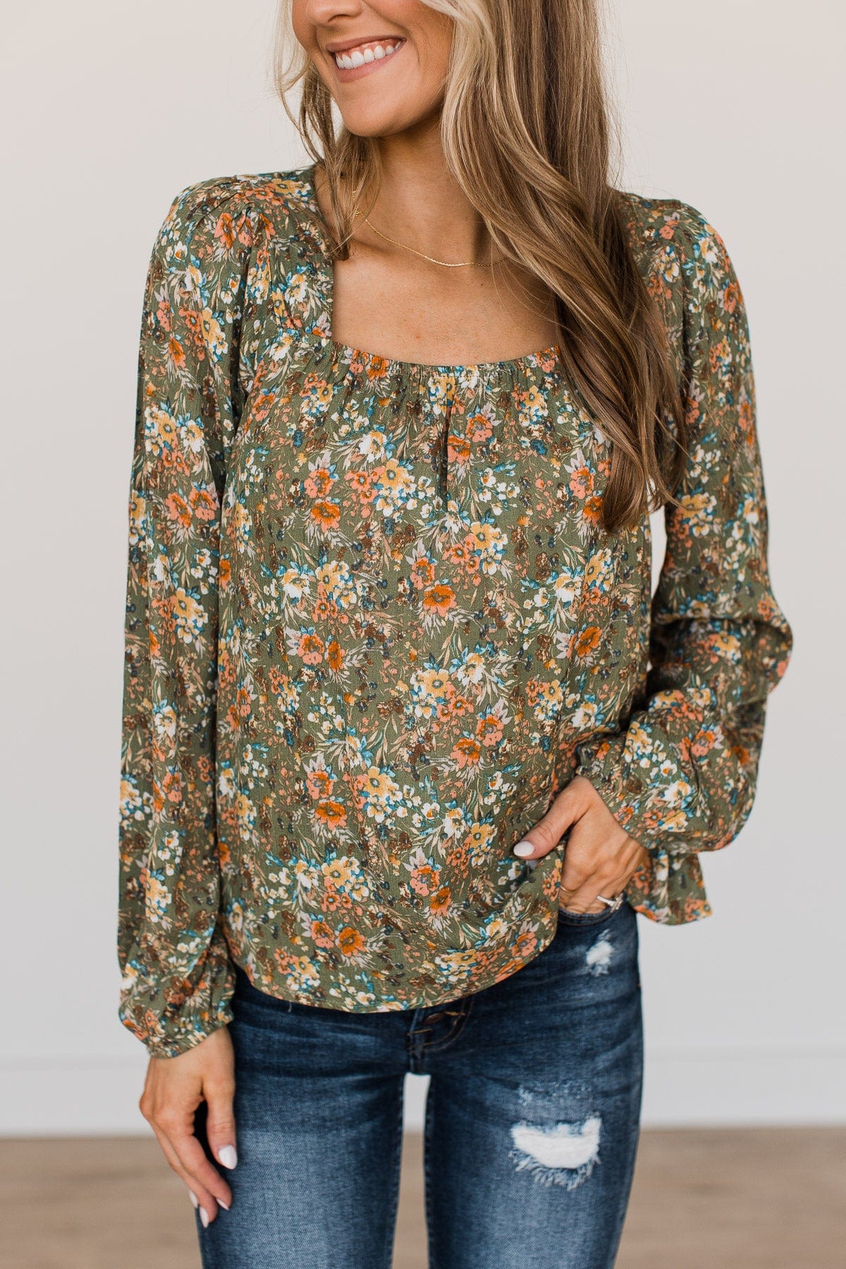 No Better Than This Floral Blouse- Olive - Image 3
