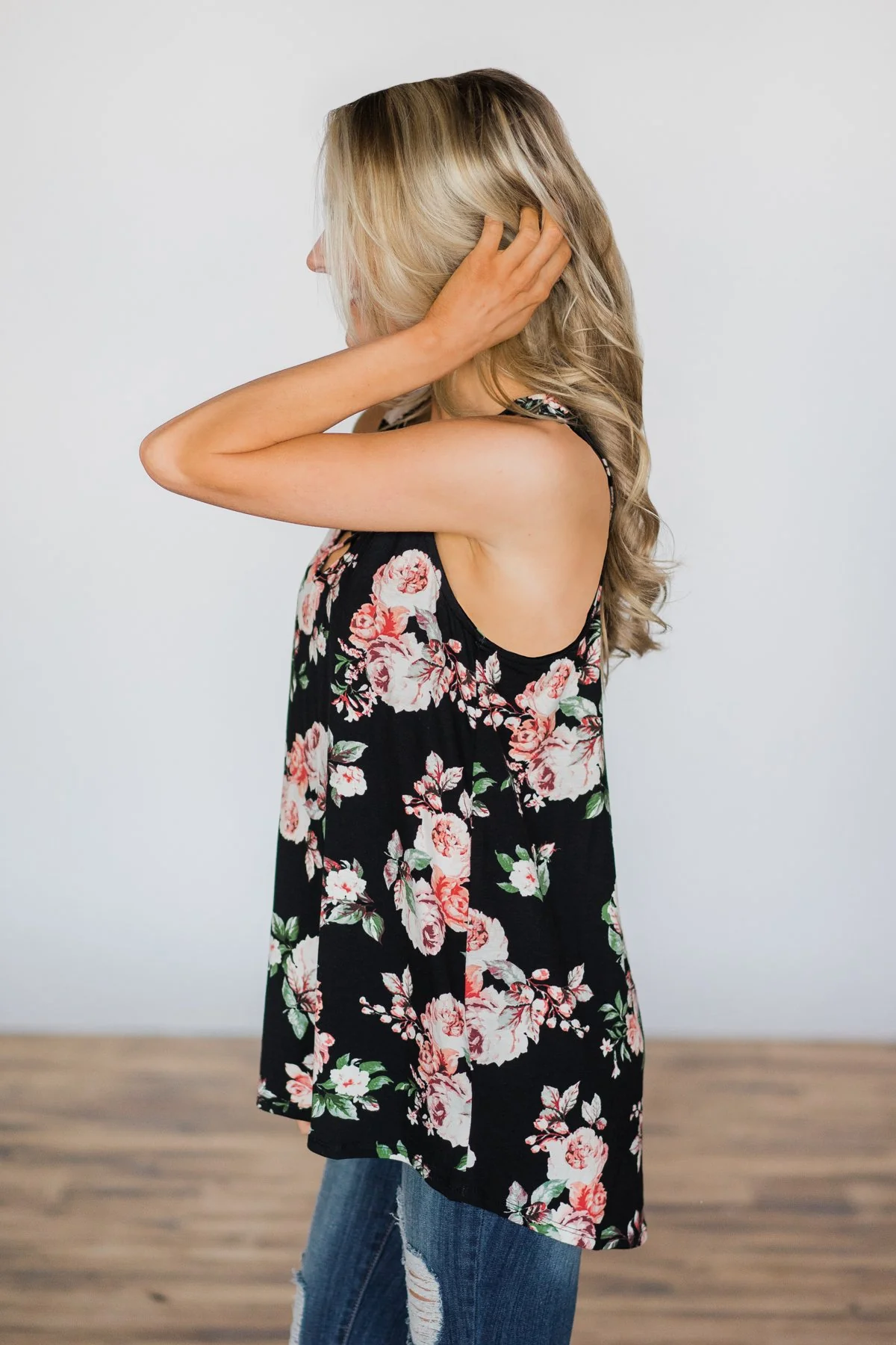 No Better Time Black Floral Tank Top - Image 4