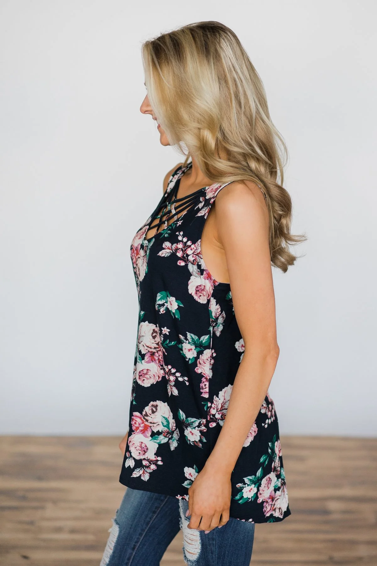 No Better Time Navy Floral Tank Top - Image 3