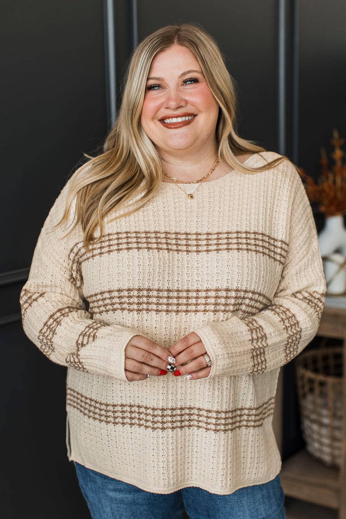No Complaints Here Striped Sweater- Cream & Mocha - Image 4