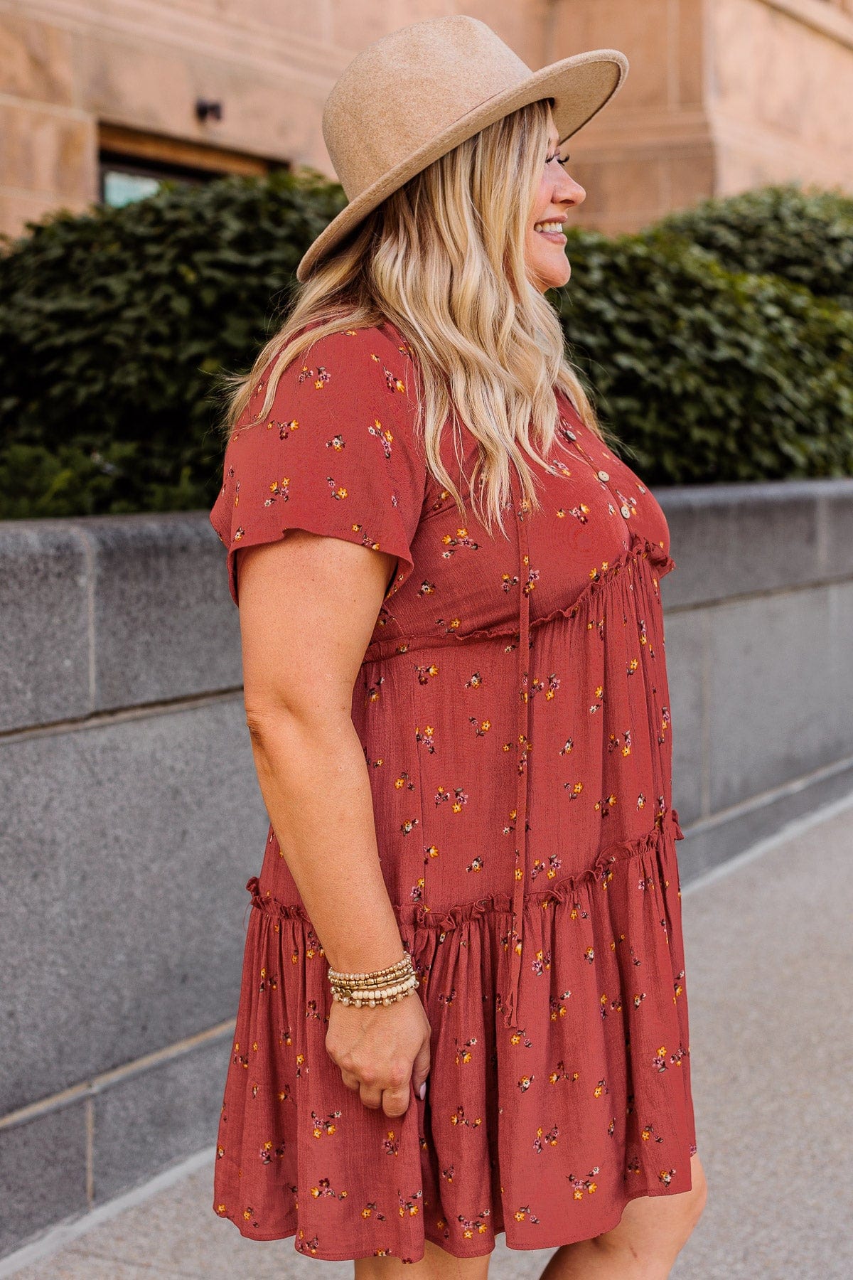No Doubt About It Ruffled Mini Dress- Rust - Image 6