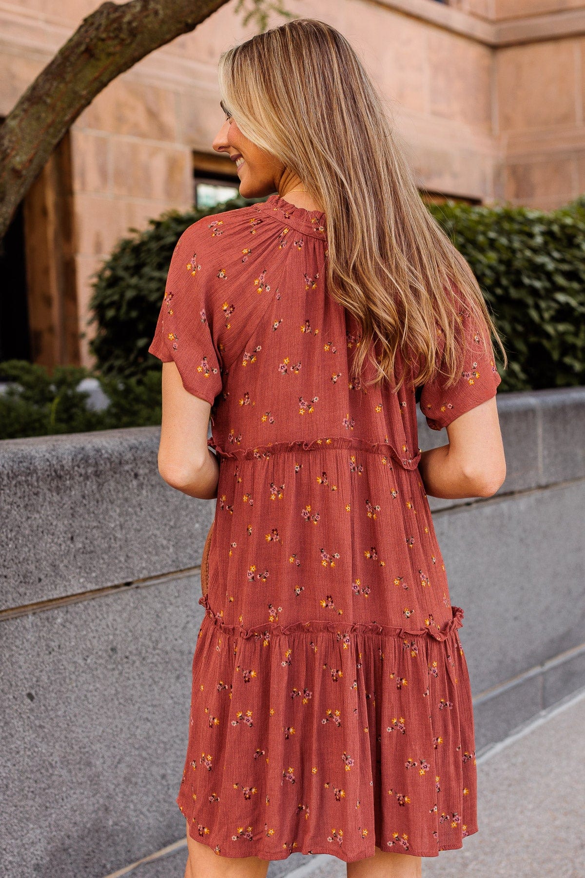 No Doubt About It Ruffled Mini Dress- Rust - Image 8