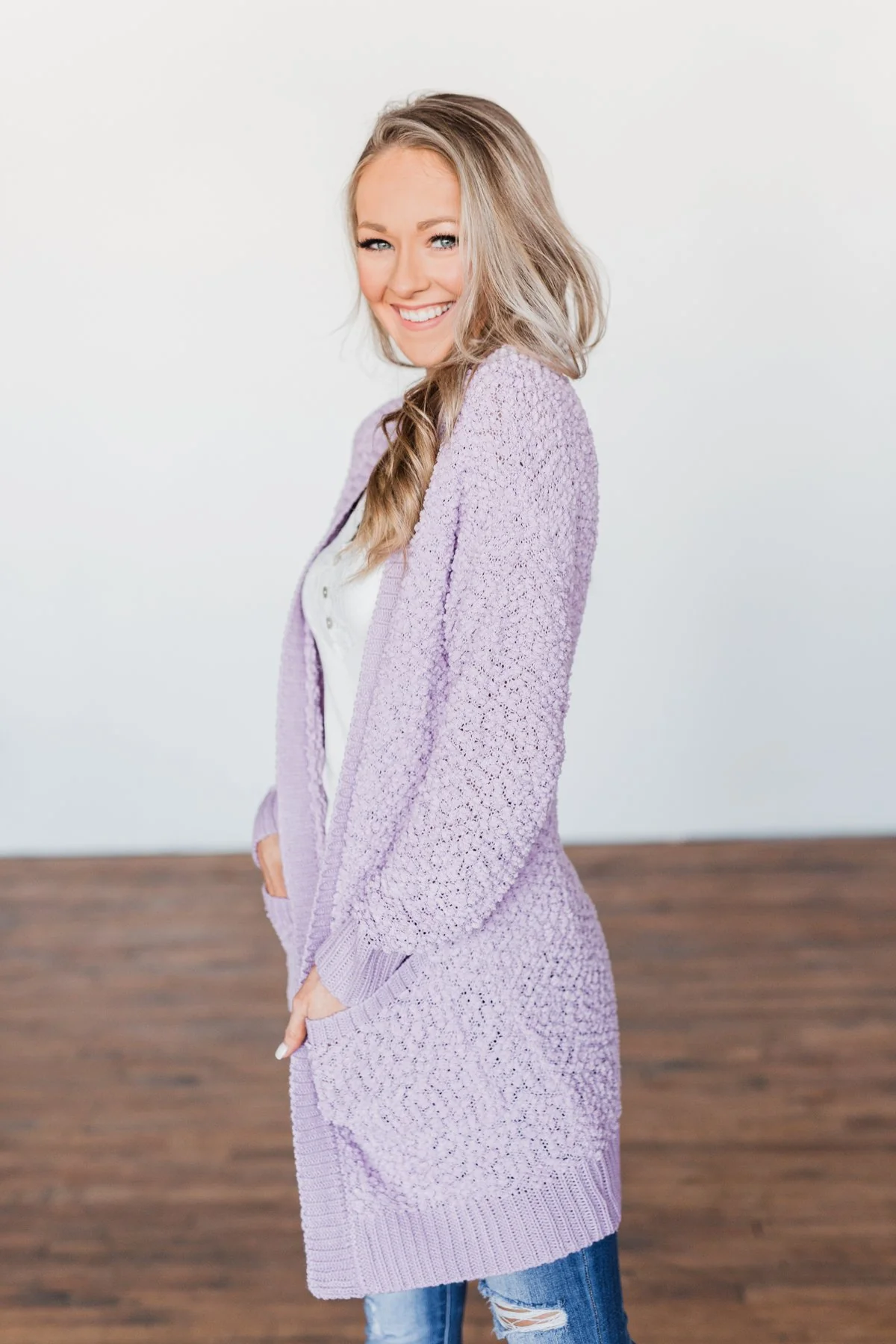 No Doubts Popcorn Cardigan- Lilac - Image 10