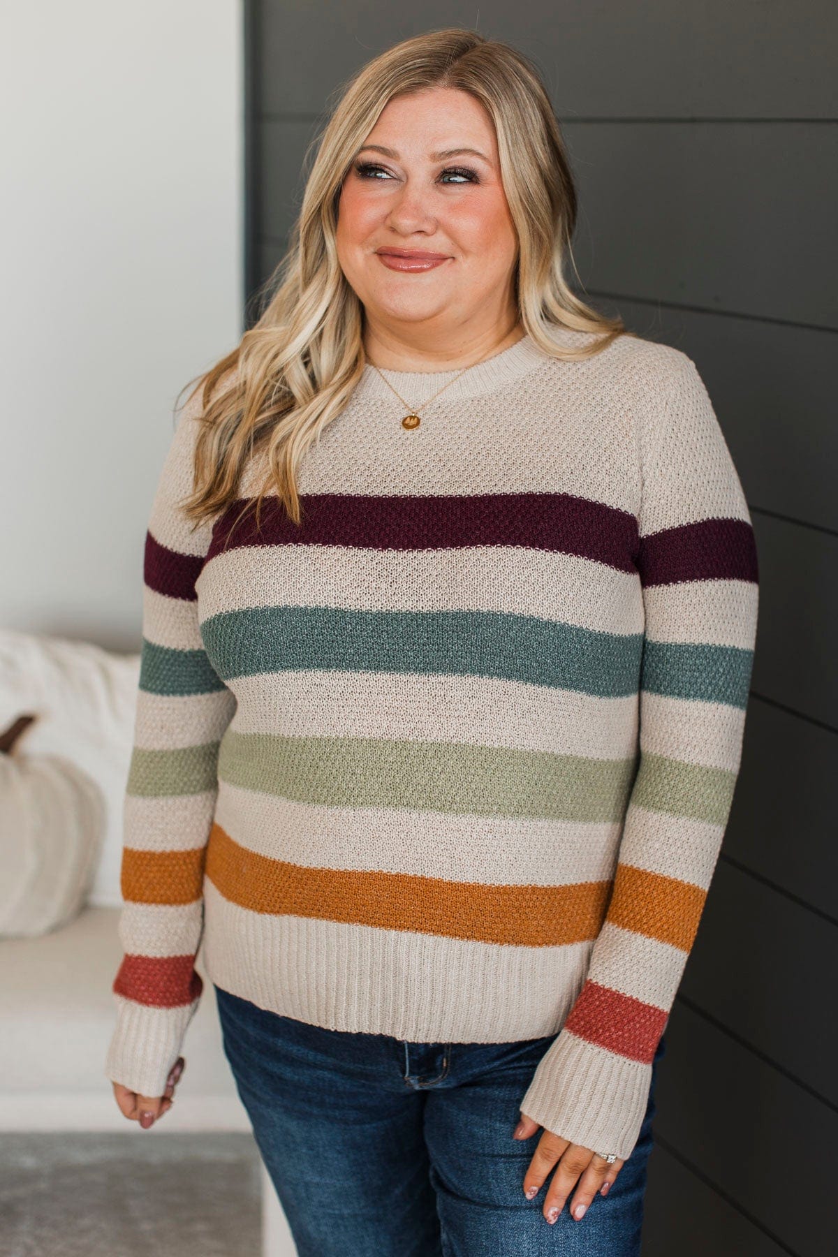 No Hesitations Striped Knit Sweater- Light Taupe - Image 2