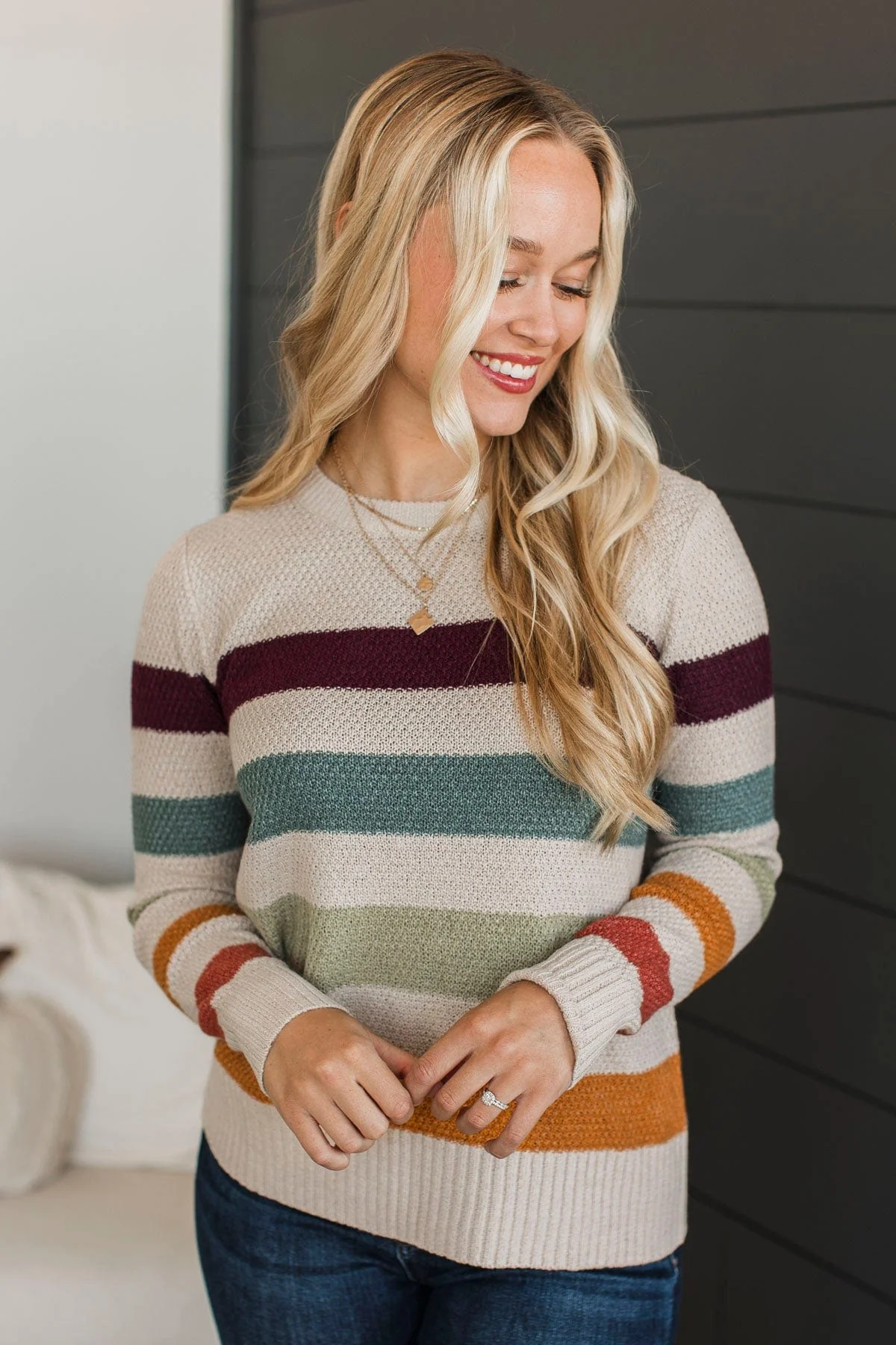 No Hesitations Striped Knit Sweater- Light Taupe - Image 4