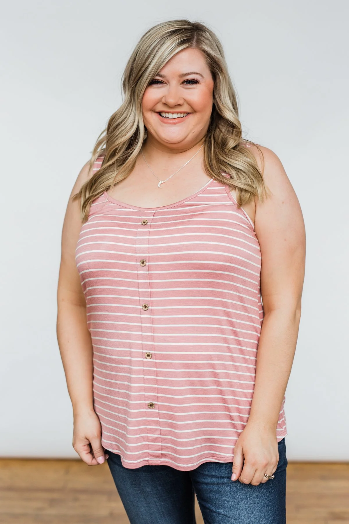 No Matter What Striped Button Tank Top- Mauve - Image 4