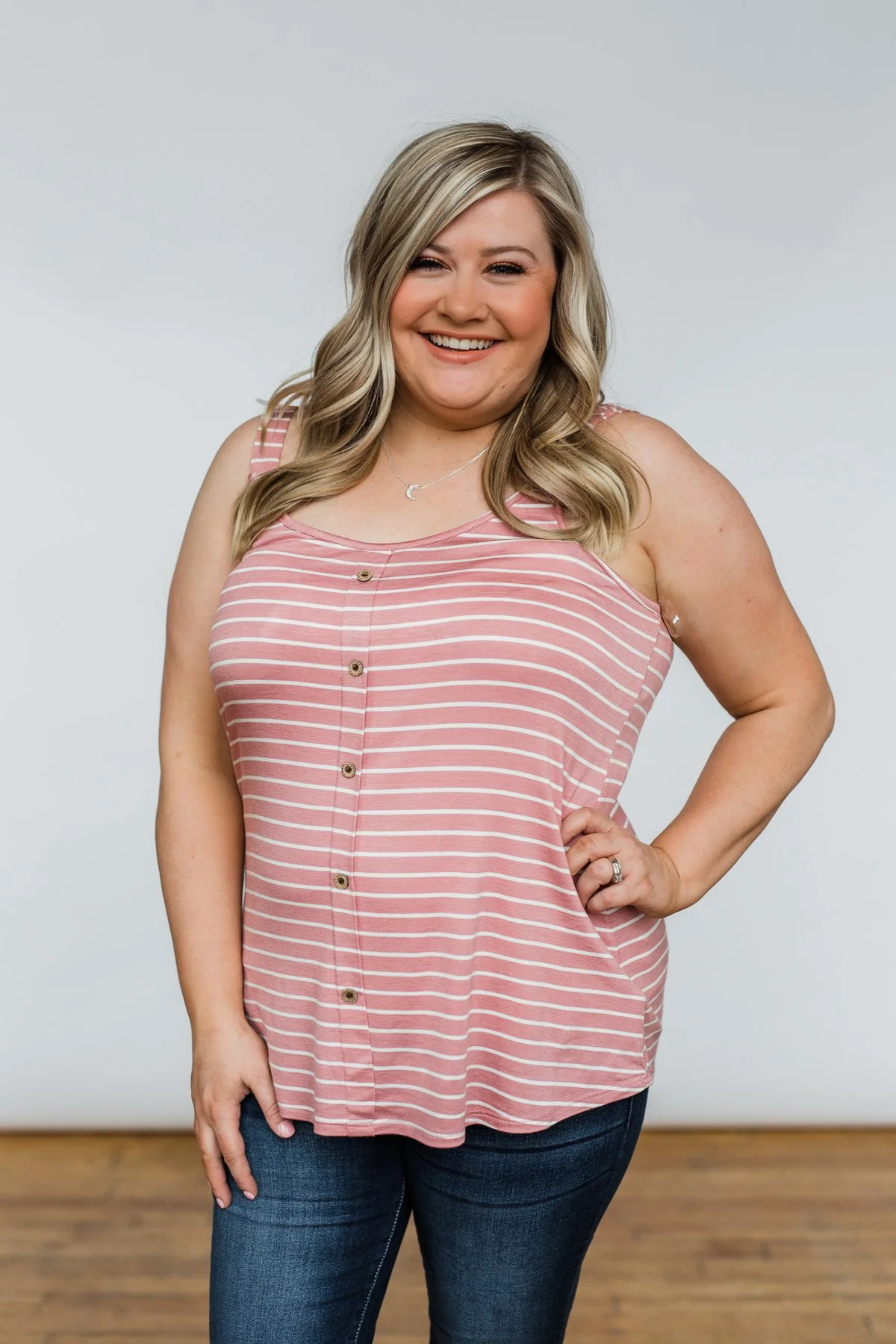 No Matter What Striped Button Tank Top- Mauve - Image 6