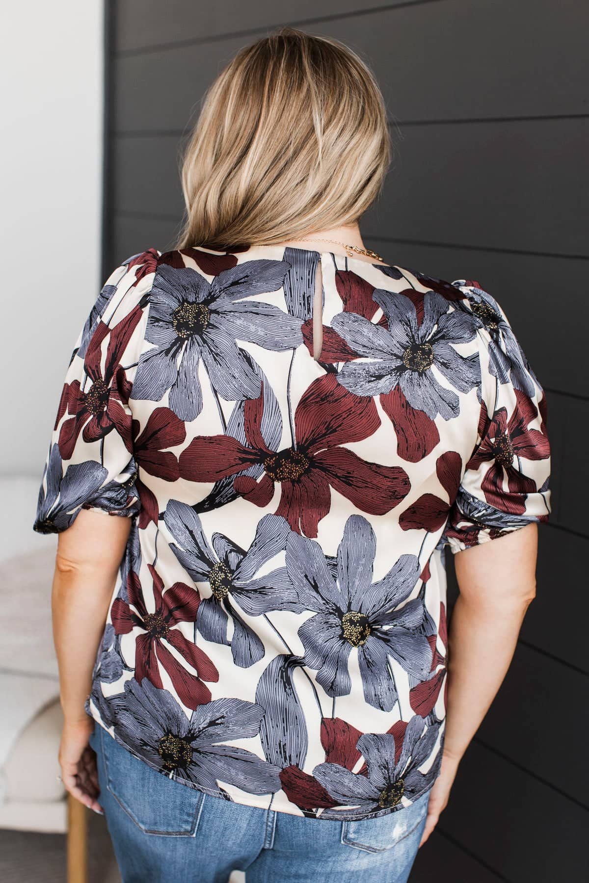 No More Doubts Floral Blouse- Denim Blue & Bone - Image 6